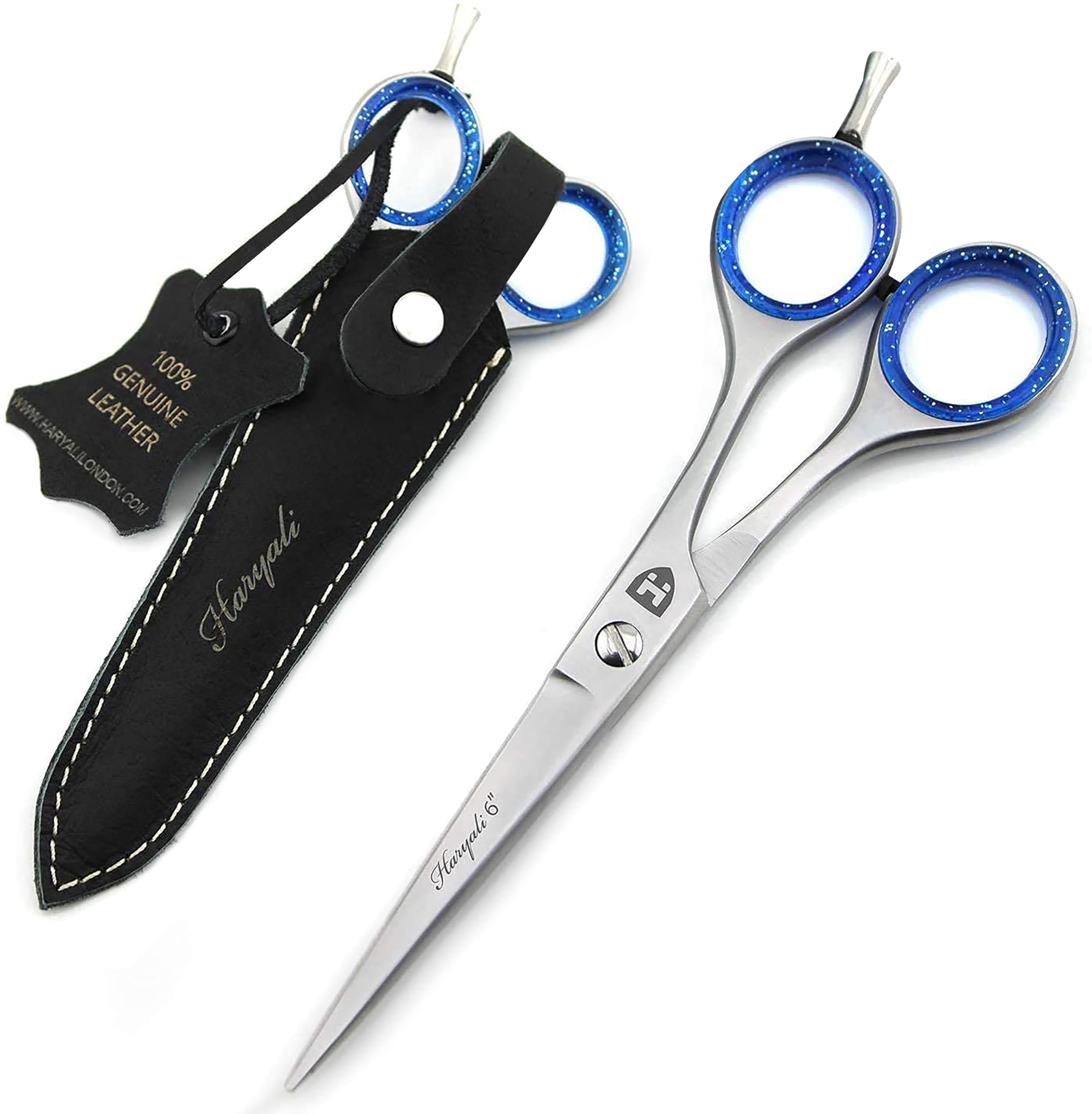 Haryali London6" Hairdressing Barber Hair Scissor with Leather Pouch for Professional Hairdressers Barbers Stainless Steel Hair Cutting Shears - for Salon Barbers, Men, Women, Children and Adults