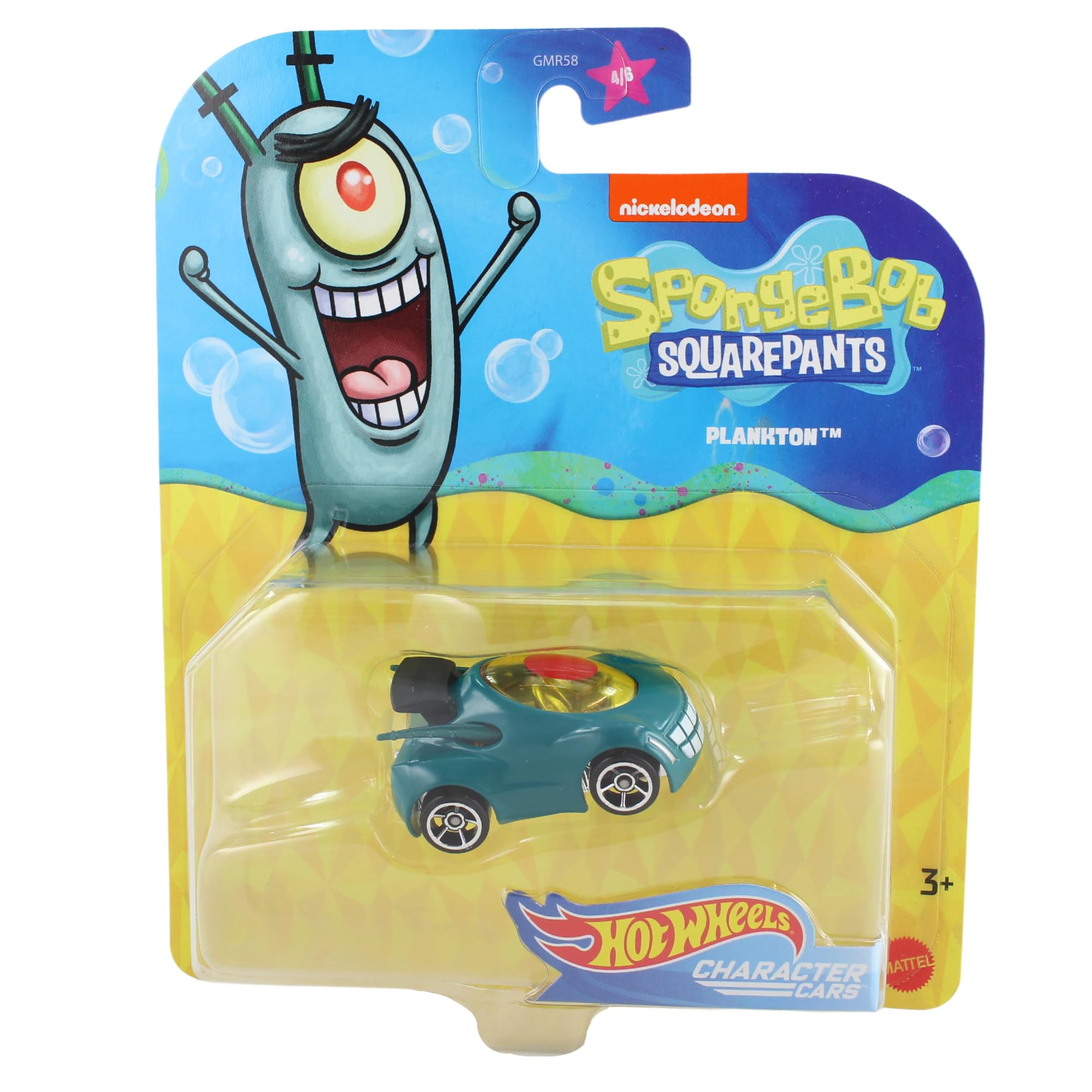 Hot Wheels: Character Cars - Plankton - Spongebob Squarepants Toy Vehicle, Green, 6.5 x 1.6252 x 5.5 inches