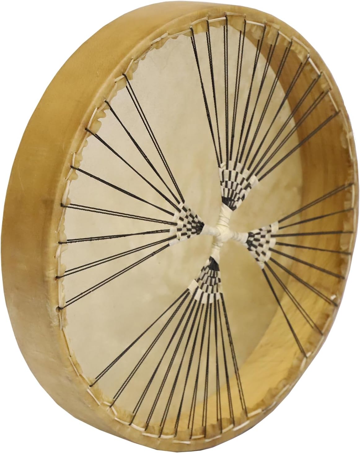 34" inches (87cm) shaman drum, wooden frame, buffalo hide, rawhide laces, shamanic handmade percussion hand drum, deep soft sound, yoga meditation, medicine healing + beater, mallet