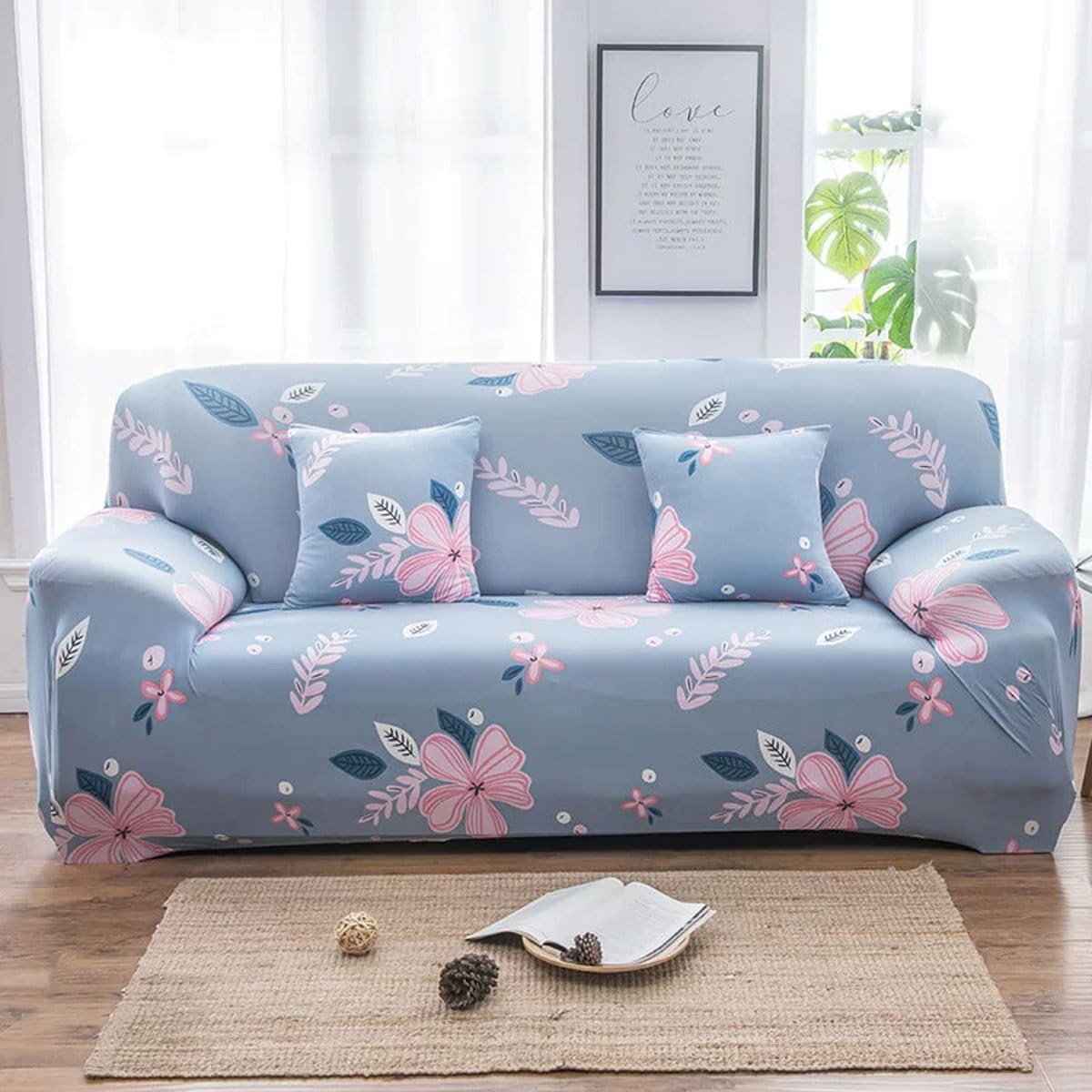 Qlkiybg D Sofa Cover For 2 3 4 Seater Printe Pattern Couch Covers Universal Fitte Sofa Slipcover All-Season Protection Couch Cover Non-Slip Sofa Slipcovers All-Inclusive Couc(Size:2 Seater(145-185Cm),Color:d)