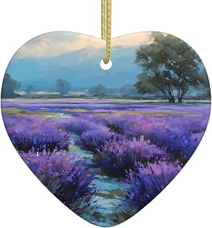 Ceramic Hanging Decoration Heart-Shaped with Double-Sided Purple Tranquility Print for Holiday Decorations