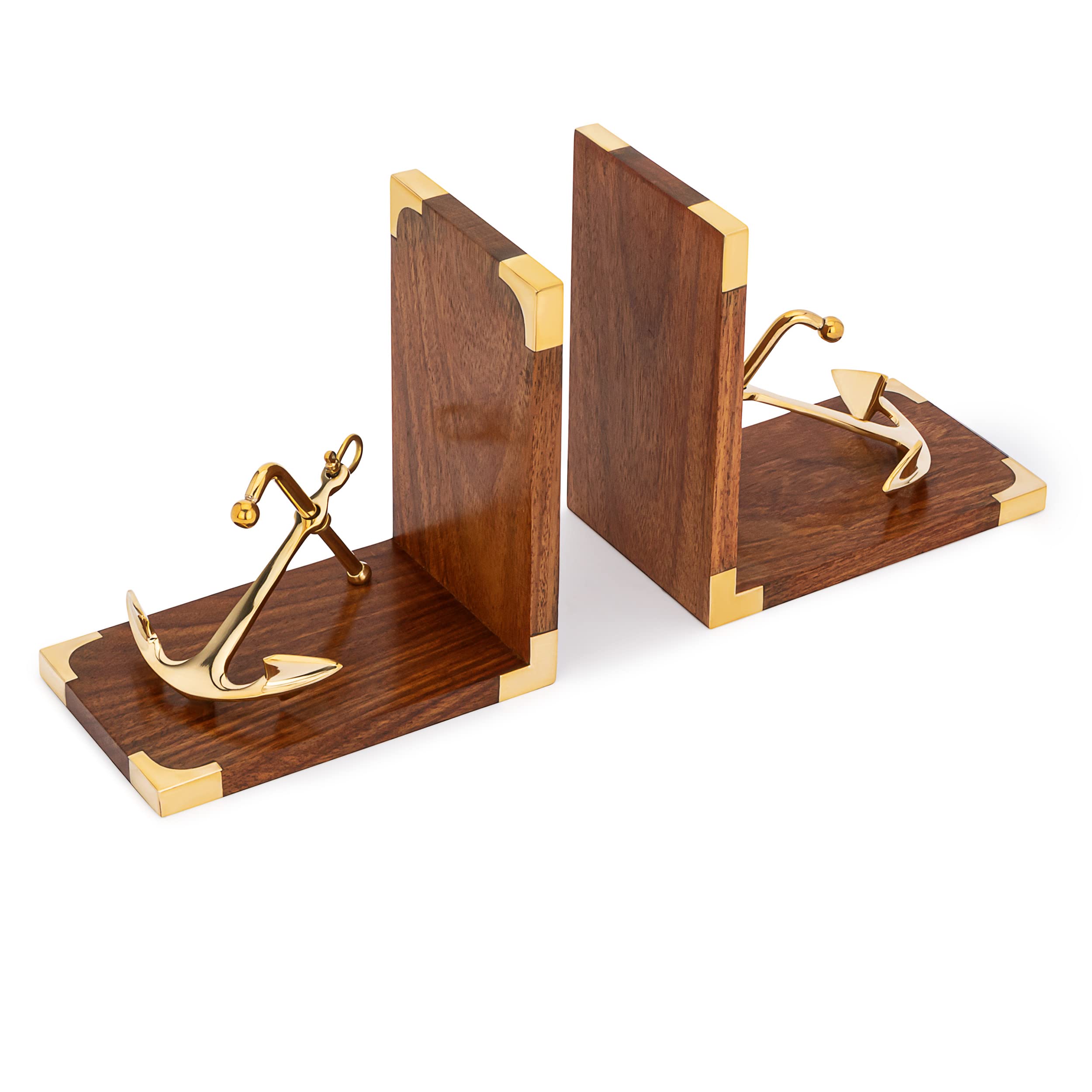 NKlaus 1 Pair of Maritime Anchor Bookends 31 x 10 x 17 cm Made of Brass and Wood - Image 2
