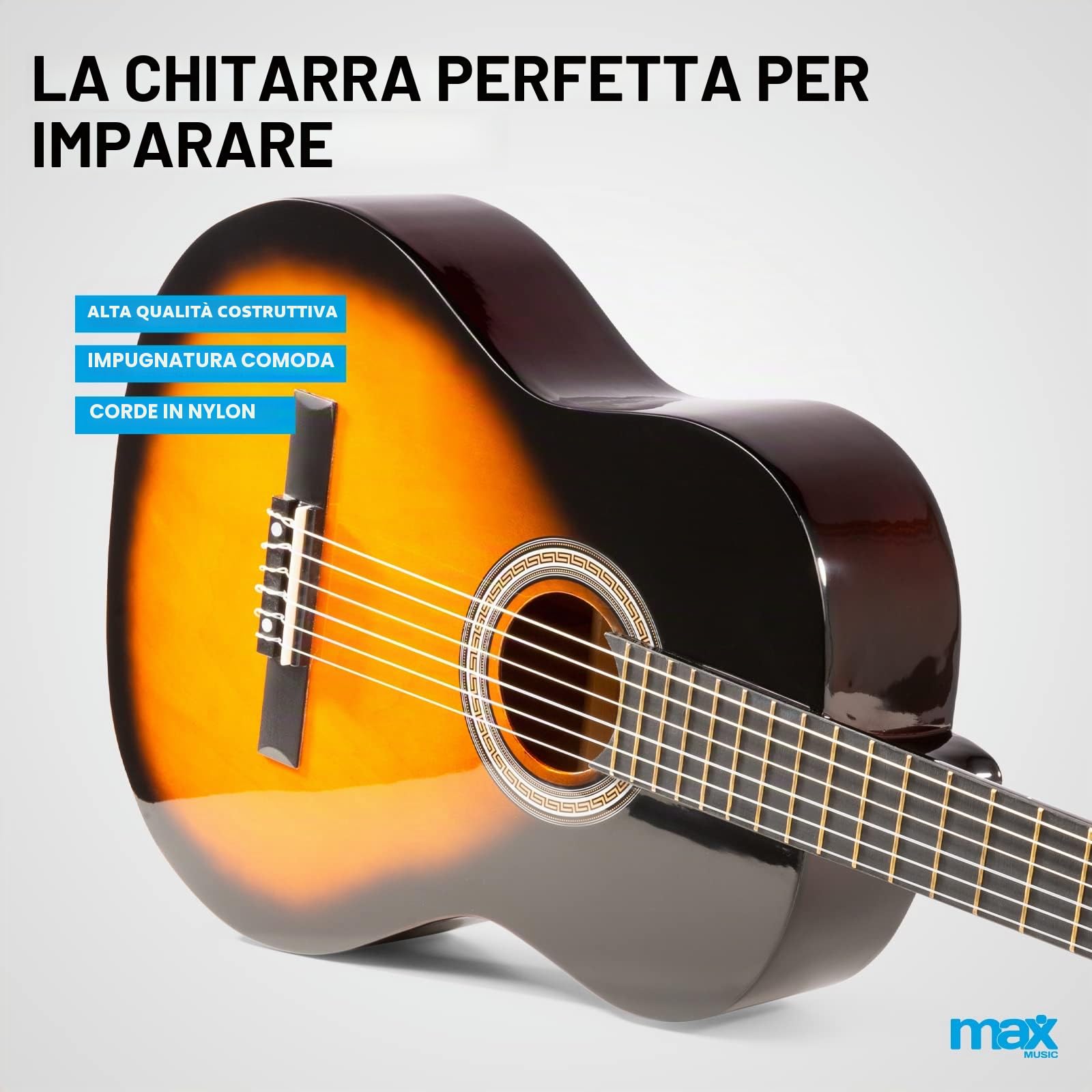 MAX SoloArt Sunburst Kit Starter per Chitarra Acustica, Set Completo per Principianti