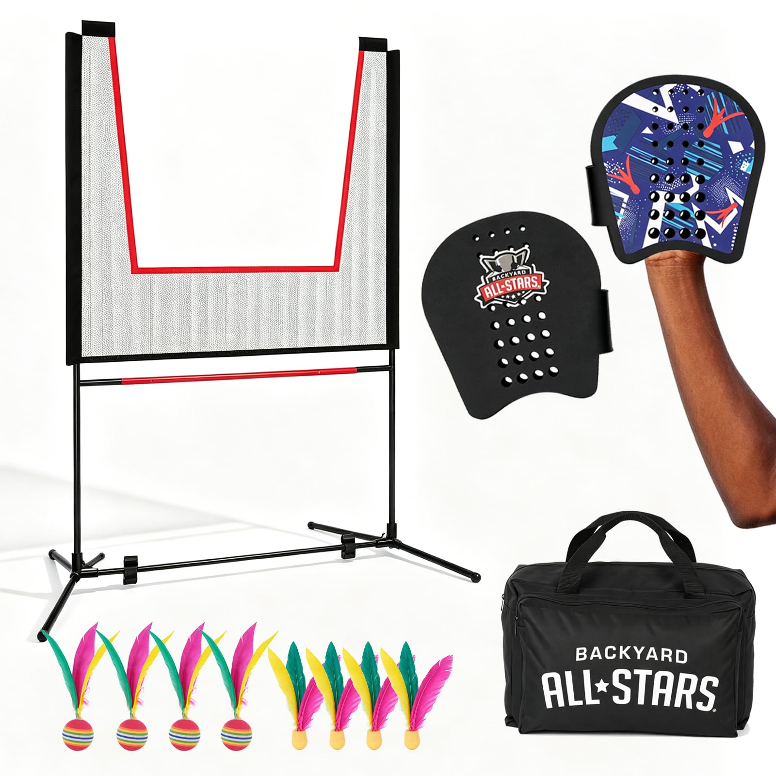 BACKYARD ALL-STARS Paddle Game Set with Net – Portable for Indoor/Outdoor – 2 Wearable Gl…