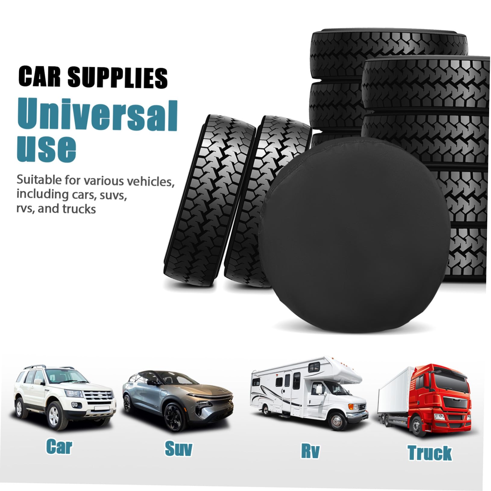 Fundas para Neumáticos 420d Oxford Negras, 4 Unidades, Ajuste Elástico para Llantas 60-66 Cm Diámetro y 30 Cm Ancho, Protección Solar y Polvo para Caravanas y Coches, Uso Exterior Verano