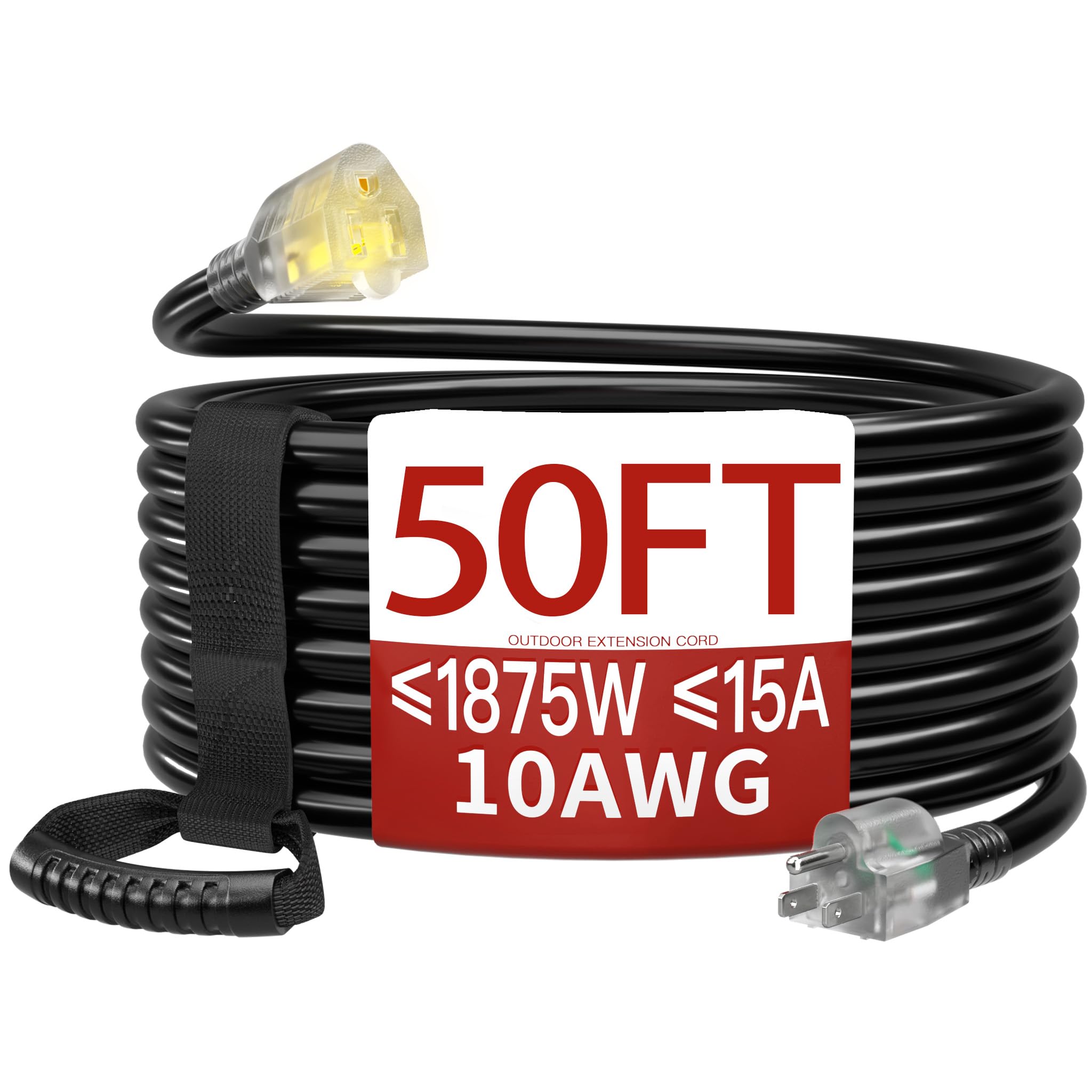 Skrizcable 50 FT 10 Gauge Extension Cord Outdoor, Black Power Cord