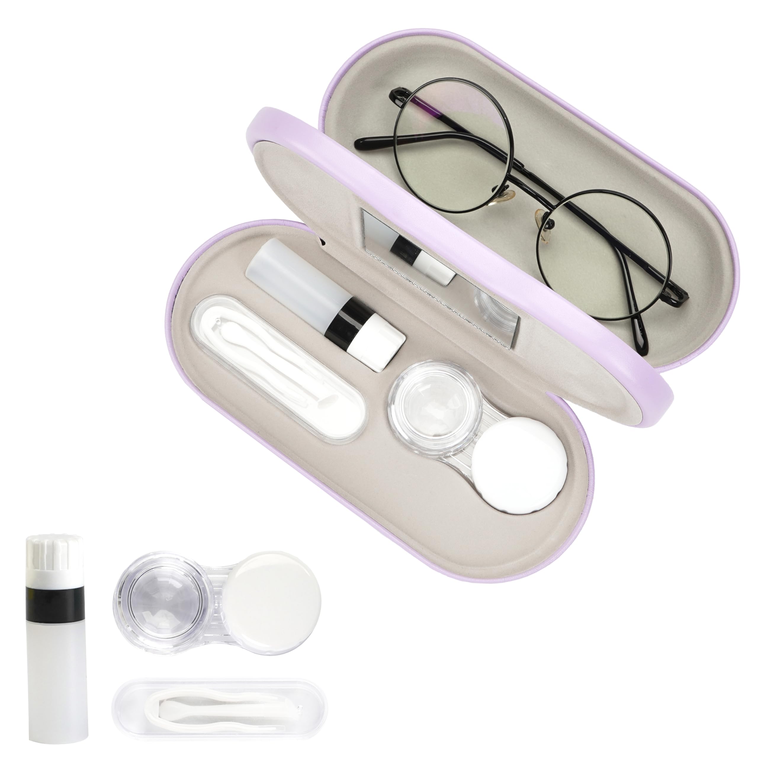 cauyuan Eyeglass Case,Double Sided Portable Contact Lens Case,2 in 1 Portable Contact Multifunction,Durable Lens Case
