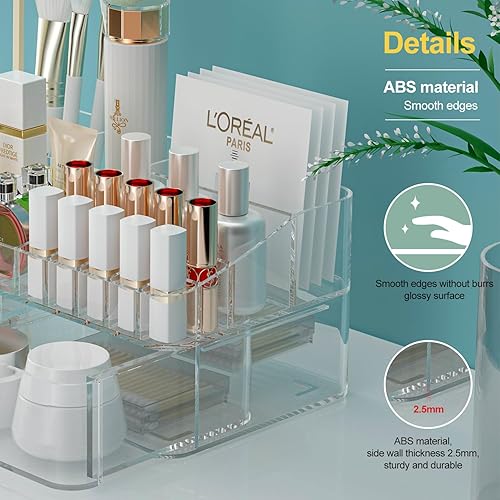 Miniatura 5 de Organizador de maquillaje transparente para tocador, organizador de baño de acrílico grande con 3 cajones de almacenamiento, organizador de cuidado