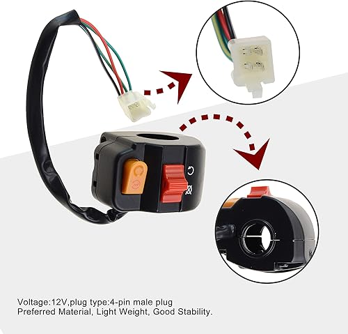 Miniatura 3 de GOOFIT Botón universal de interruptor de faro delantero de montaje en manillar derecho de 7/8 pulgadas con interruptor de encendido de repuesto para