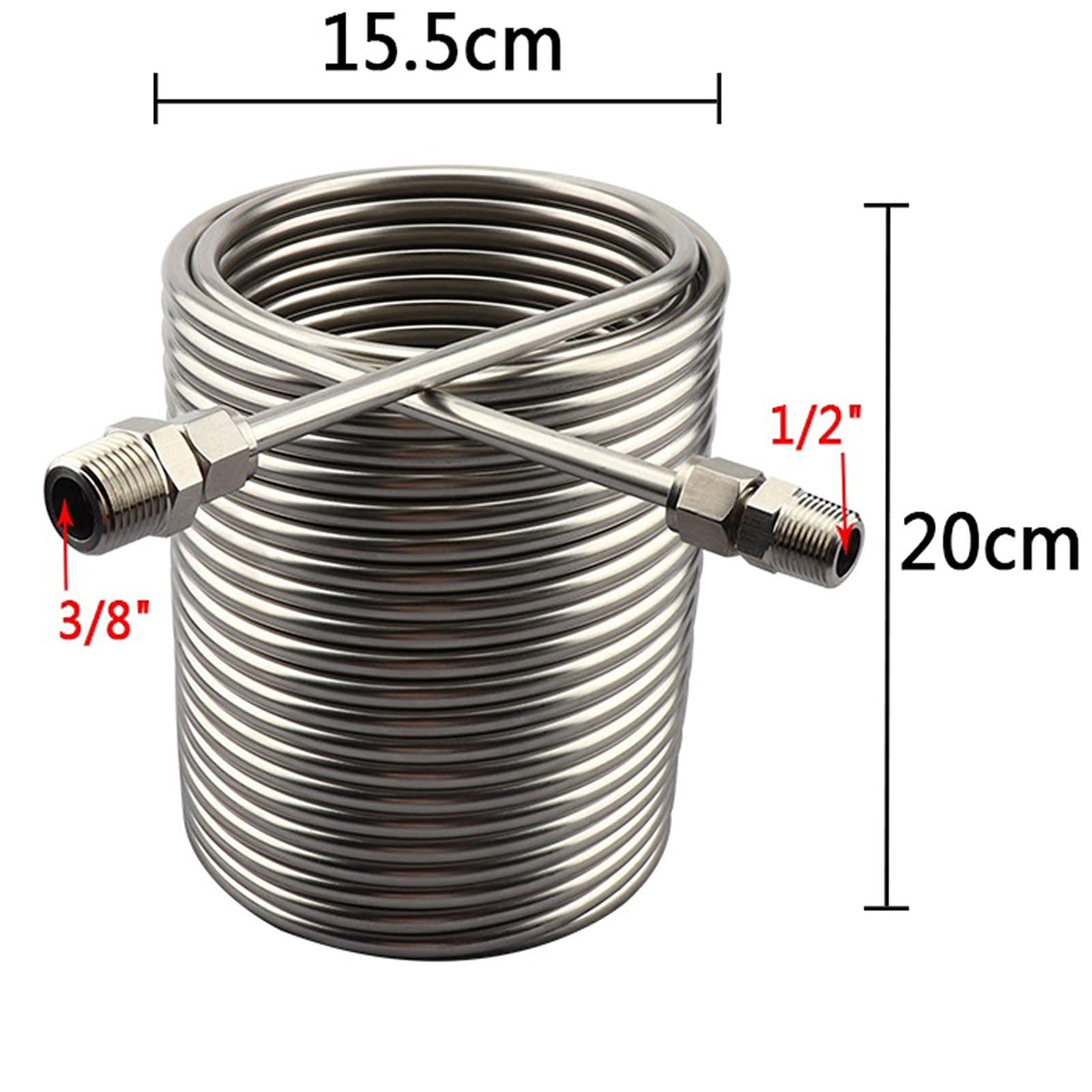 Scambiatore di calore in acciaio inossidabile, refrigeratore for mosto ad immersione, porta da 1/2" e 3/8" e serpentina con tubo a spirale, refrigeratore for birra/vino for birra fatta in casa.