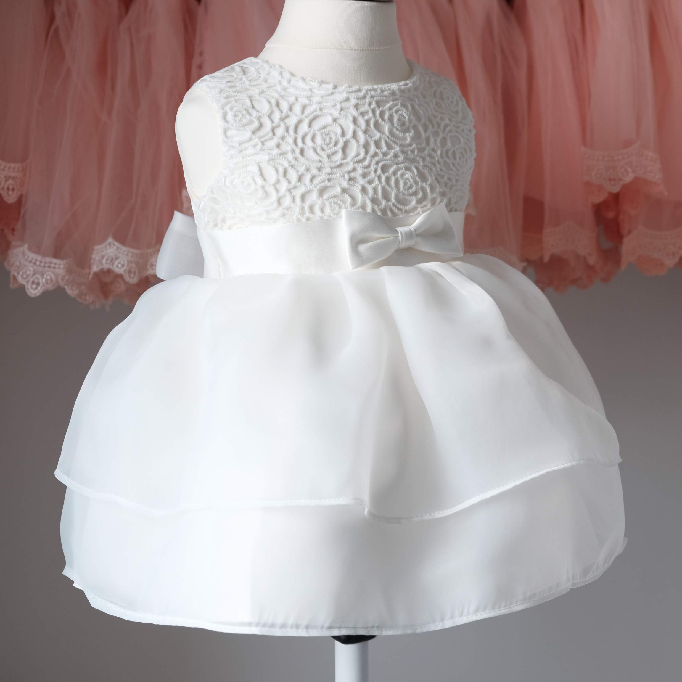 Vestido de Bautizo para bebé niña Vestido de Flores Blanco