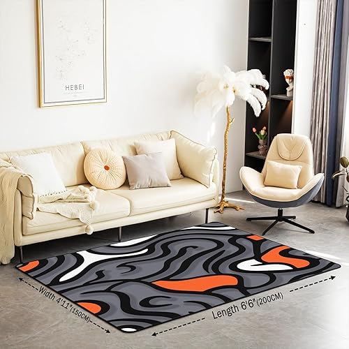 Miniatura 9 de jejeloiu Alfombra geométrica circular de 5 x 7 pies para niños, color rojo y gris, para sala de estar, dormitorio, adultos, diseño de rayas