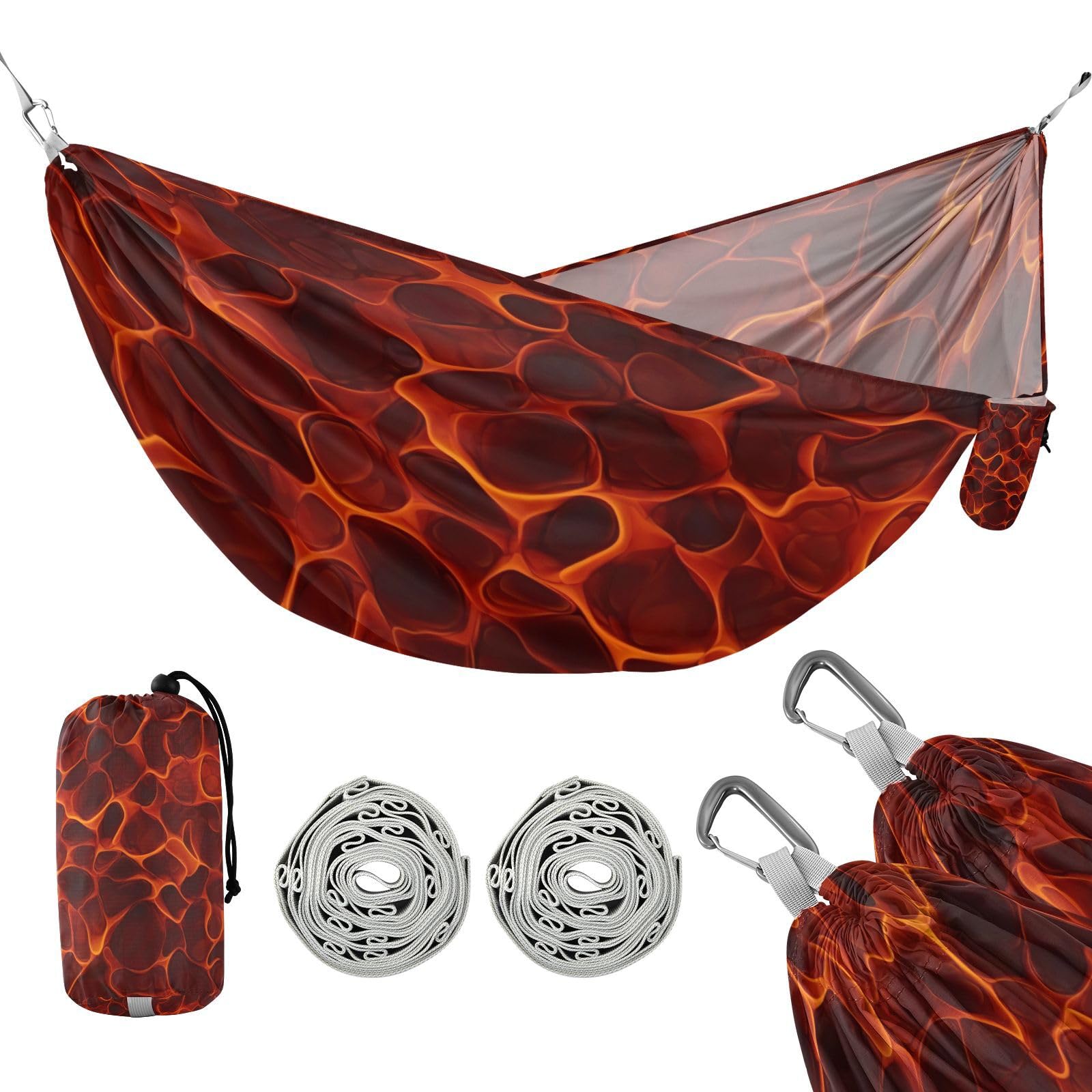 ATTX Fire Animated Camping Hammock - Lightweight & Portable Hammocks, Heavy Duty 330lbs Capacity for Indoor, Hiking, Backpacking, Travel, Backyard, Beach#290