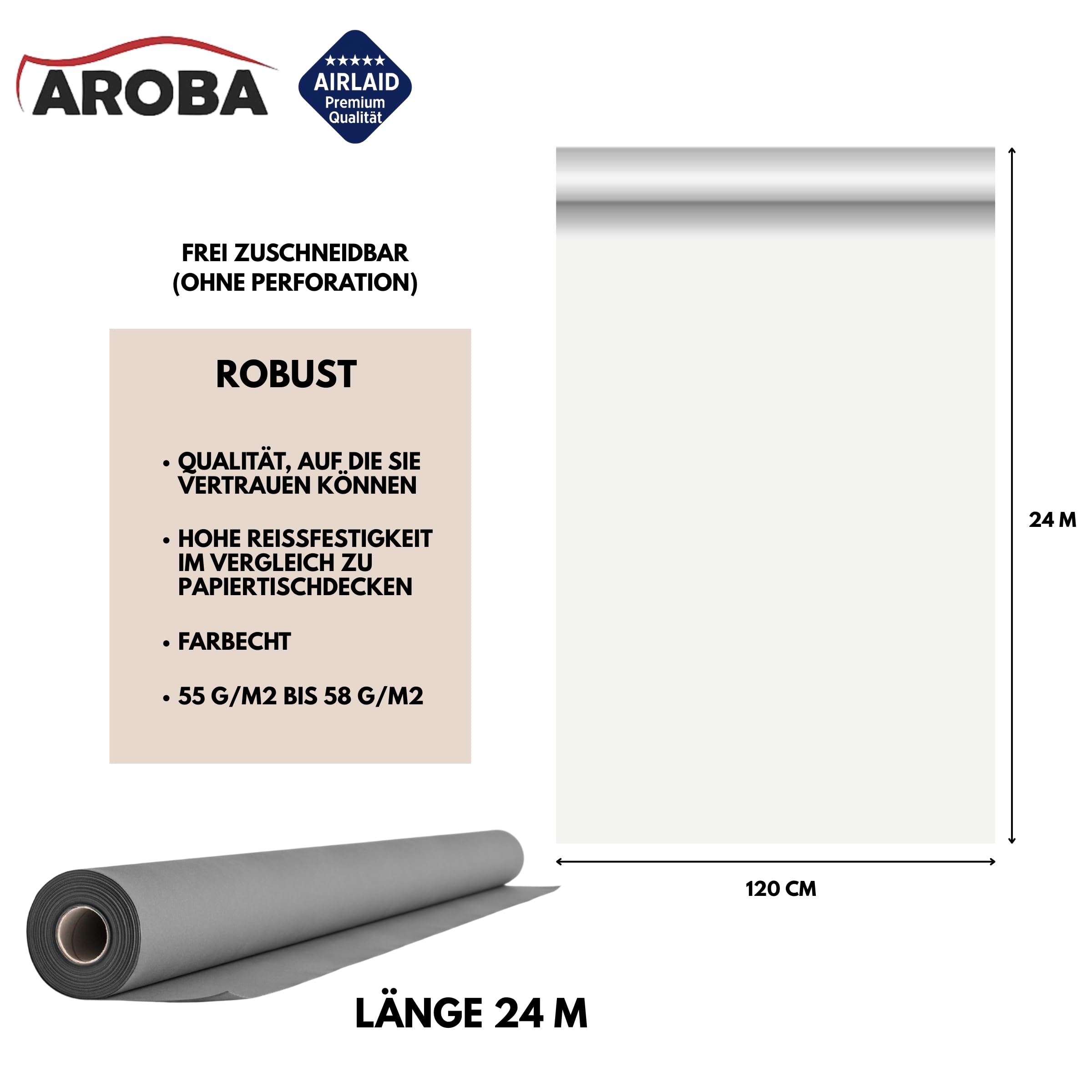 Airlaid - 2 Rollos de mantel de 1,2 m x 24 m, de aspecto textil, para bodas, bautizos, cumpleaños, comuniones, catering, hoteles, gastronomía, color gris
