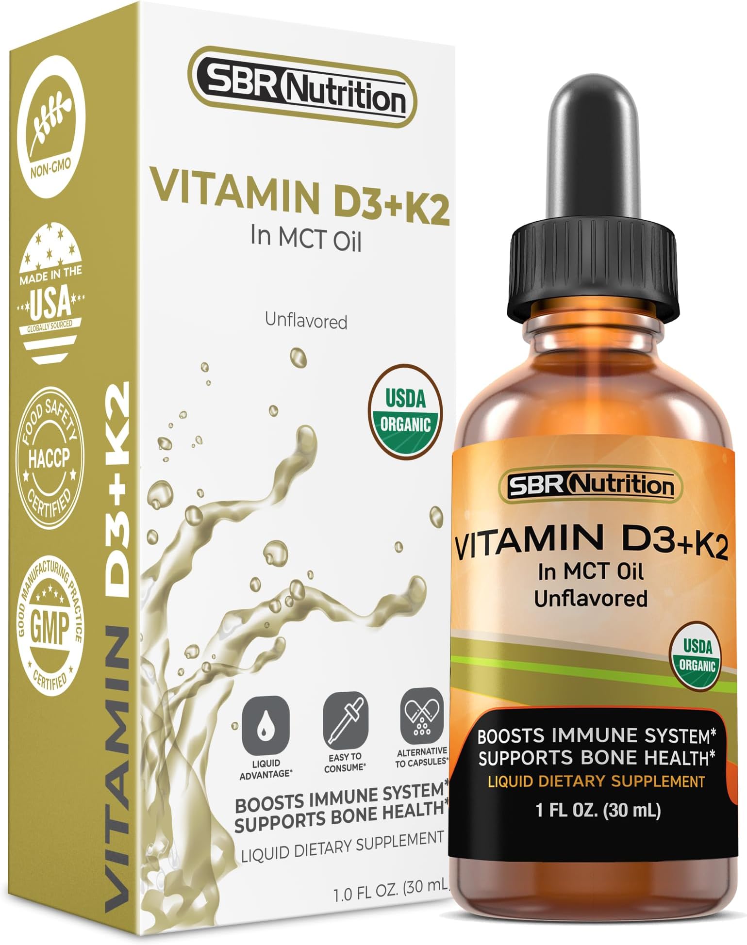 MAX Absorption Vitamin D3 + K2 (MK-7) Liquid Drops with MCT Oil, Naturally Unflavored, Helps Support Strong Bones and Healthy Heart