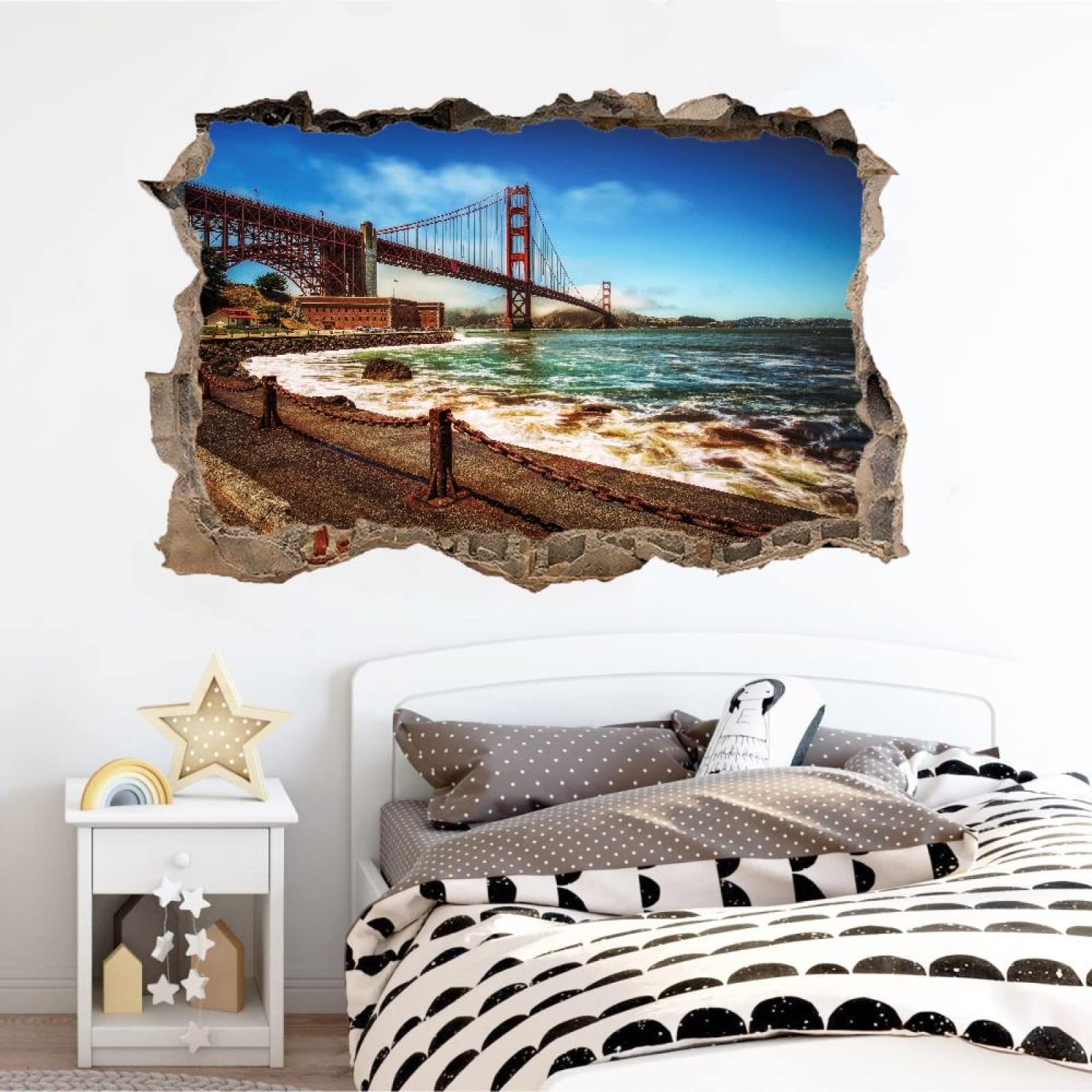 Tatuajes De Pared Wall Tattoo 3D Smashed Puente Adhesivo De Pared Extraíble Calcomanías Murales Para Habitaciones Muelle Niñas Niños Dormitorio Mural Decoración Para El Hogar 80x120cm