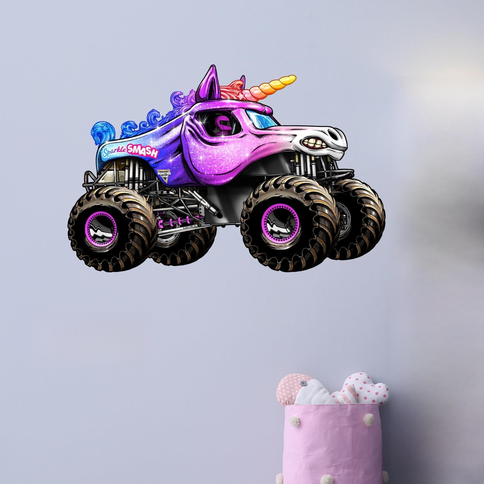 Monster Jam Wall Sticker - Sparkle Smash Monster Jam Truck Wall Decal Art (90cm Width x 60cm Height)