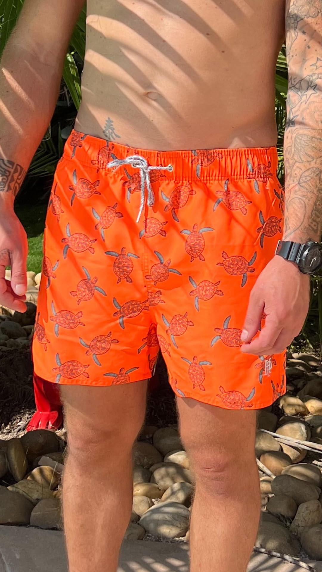Haute pression Boardshort Garçon Uni Orange Fluo Imprimé Tortue Maillot de Bain