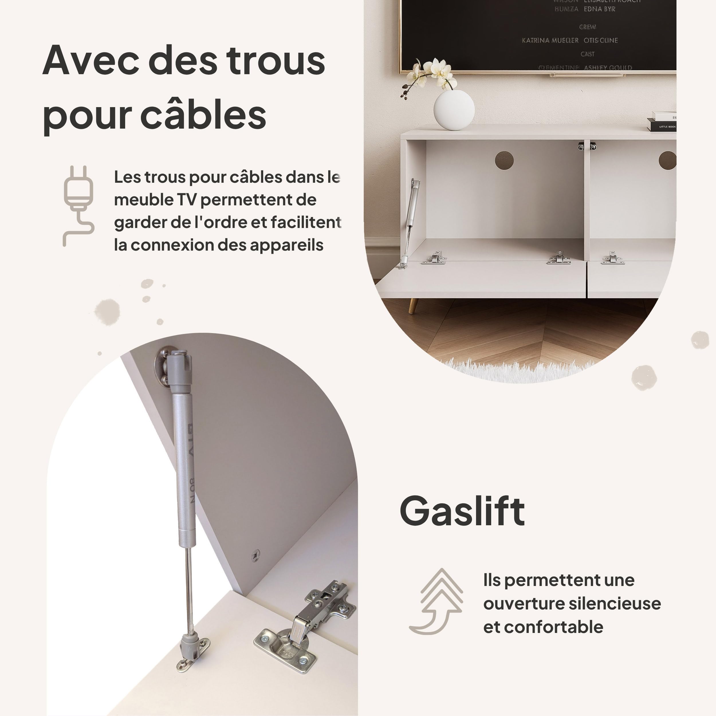 100/200/300 cm LED Meuble TV Cachemire avec Rangement et LED - Meuble TV Mural avec 4 Compartiments Spacieux