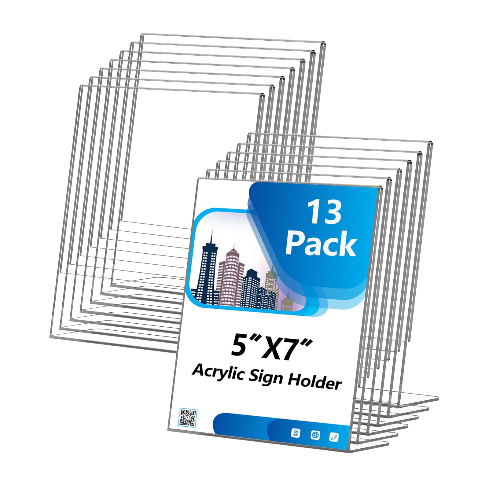 Acrylic Sign Holder 5x7 Inches, 13 Pack Clear Plastic Table Flyer Display Stand, L-Shape Vertical Menu Paper Holder Stand, Clear Picture Photo Flyer