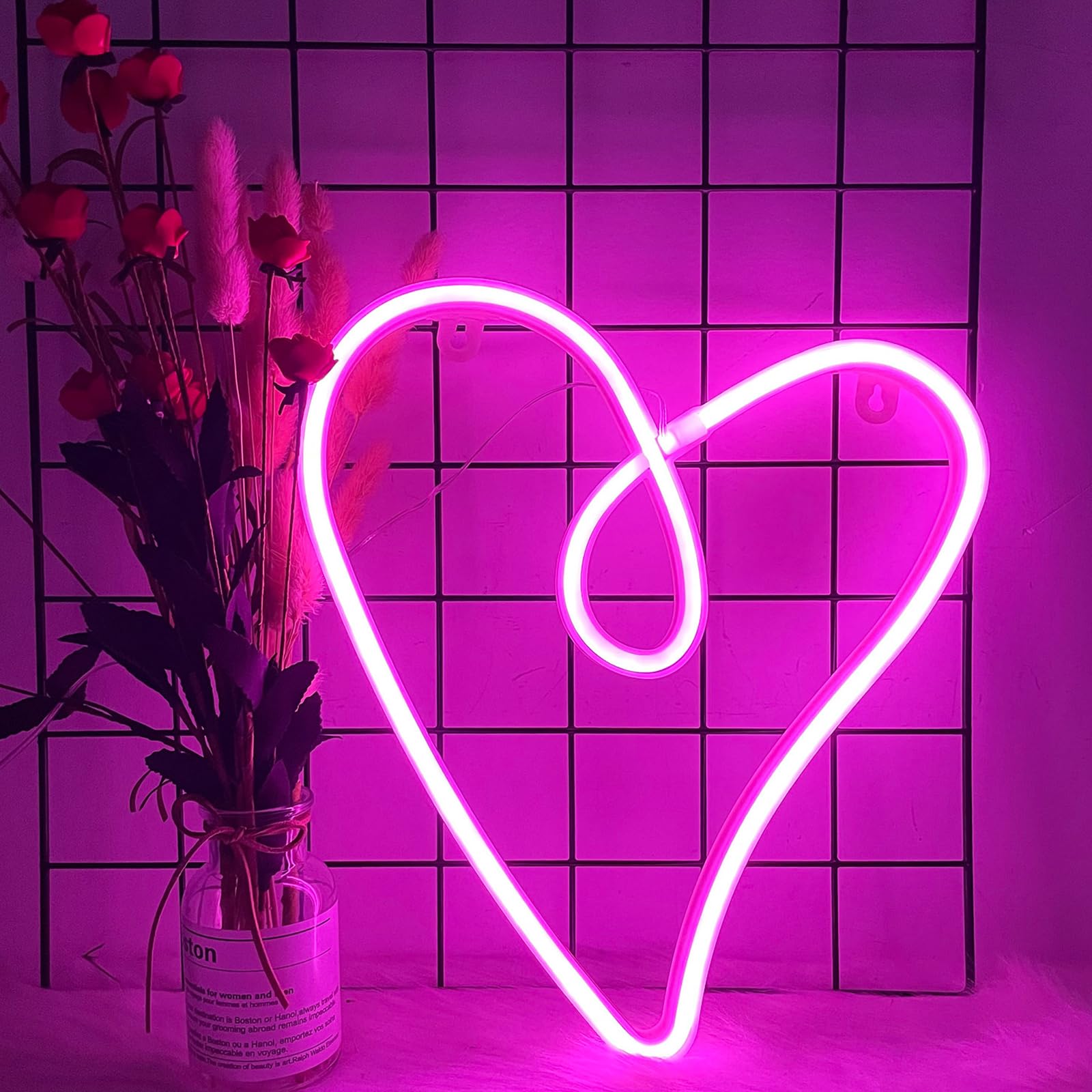 ENUOLI Love Heart Neon Signs Pink Heart LED Night Light for Wall Decor Gift