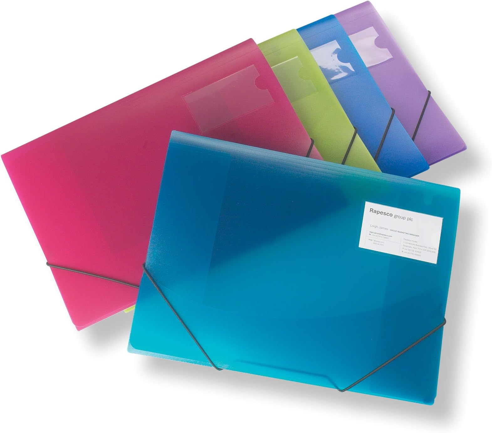 Rapesco0719 3-Flap Folio Wallet, A4+, Bright Transparent Colours, Pack of 5