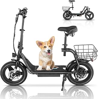 Caroma Electric Scooter for Adults with Seat, 800/1200W Motor, Max 30Miles Ranges&20Mph, 14" Fat Tire Foldable E-Scooter with Carry Basket, Dual Braking Dual Suspension, 300lbs Max Load