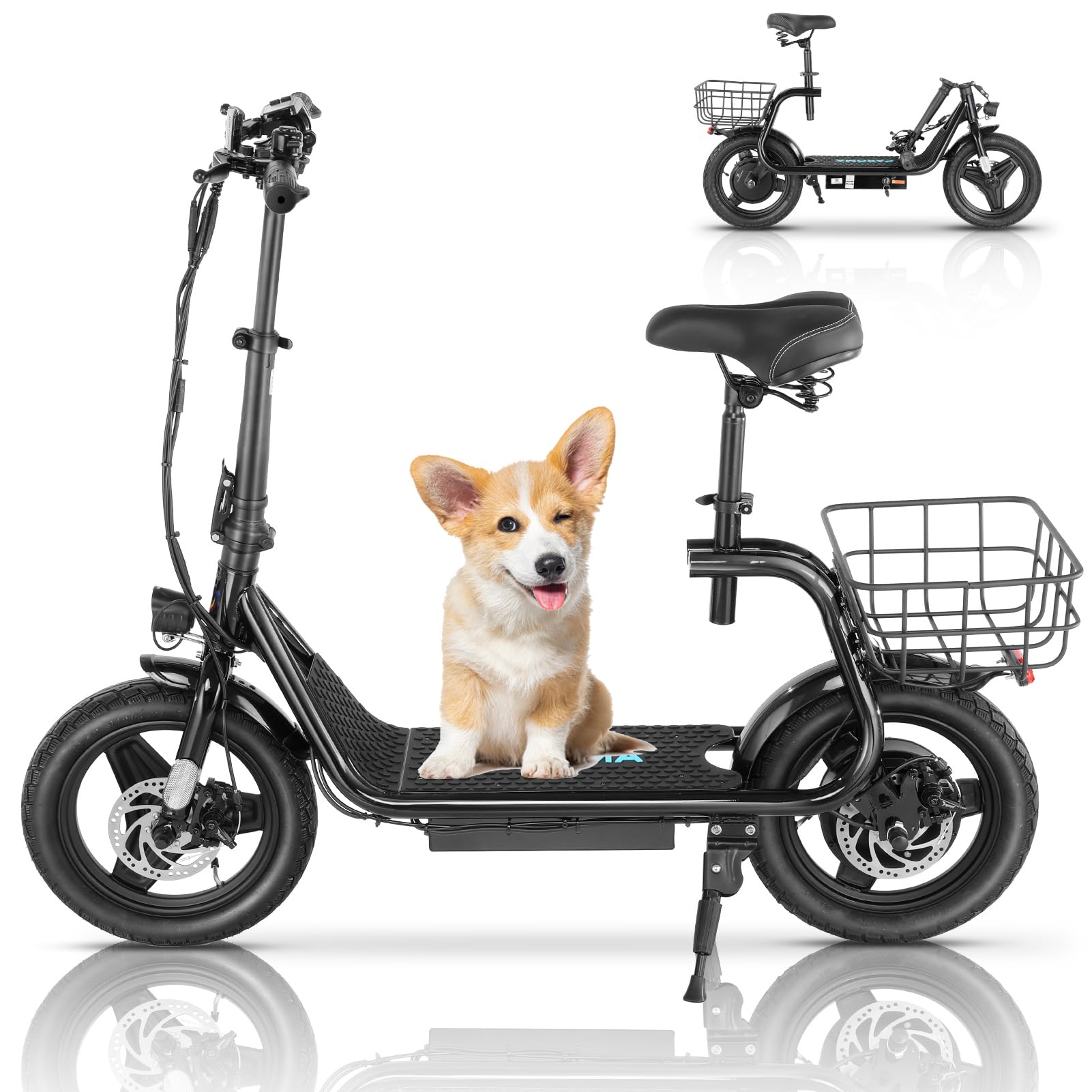 Caroma Electric Scooter with Seat, 14" Tire Foldable E-Scooter for Adults, 500/800/1200W Motor, Max 30Miles Ranges&20Mph, Dual Braking Dual Suspension, Stable Triangular Frame, 300lbs Max Load