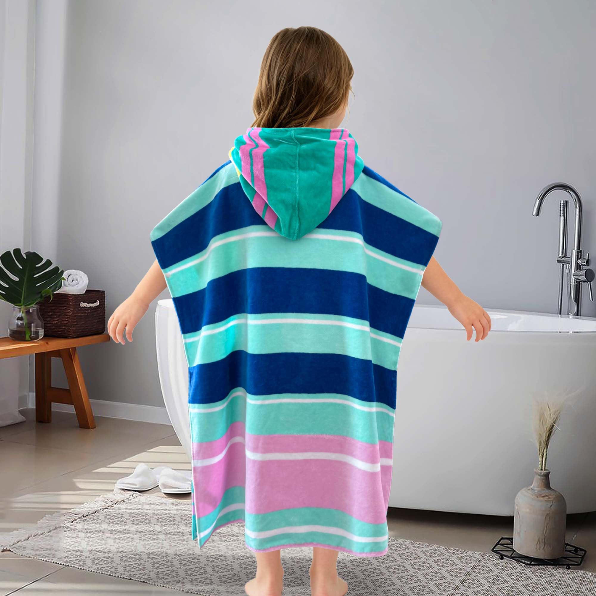 Toallas de playa con capucha para niños, de gran tamaño 64 "x 26" Diseño hecho de 100% algodón - Color de la tira, perfecto para la natación de verano | Baño | Playa | Regalos de cumpleaños