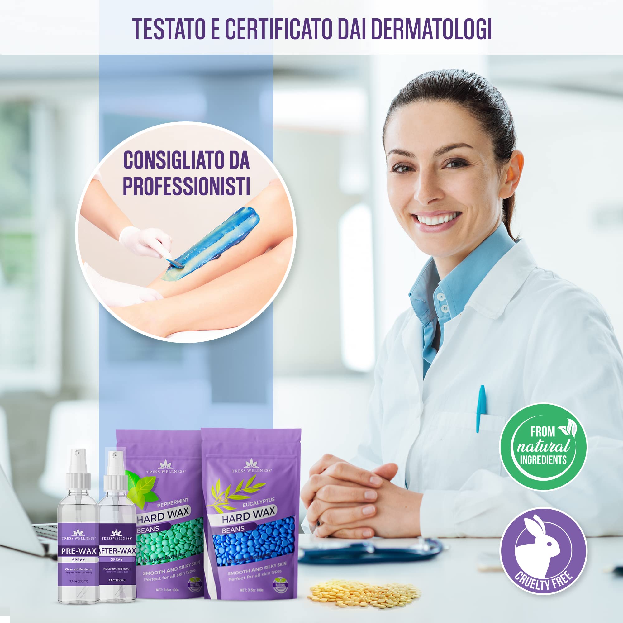 Perle di Cera per Ceretta Brasiliana e Araba, Ceretta Professionale Indolore - Hard Wax Bean Kit