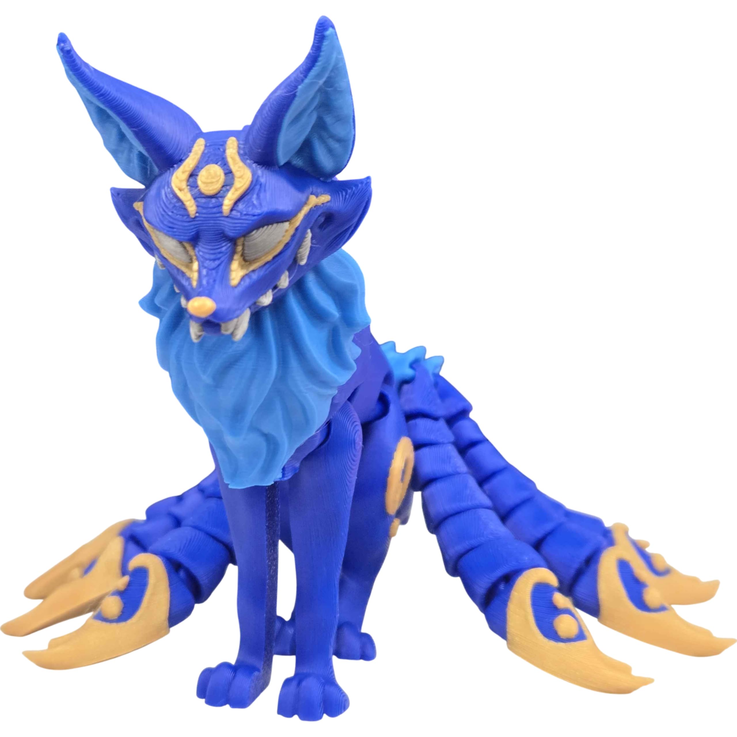 3D Printed Kitsune Fox Figurine - Articulated Nine-Tailed Japanese