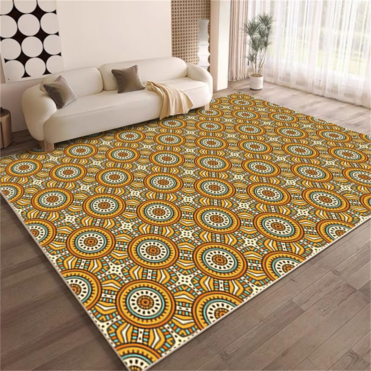 Tapis de chambre bureau motif floral géométrique jaune rond 70x140cm tapis maison confortable