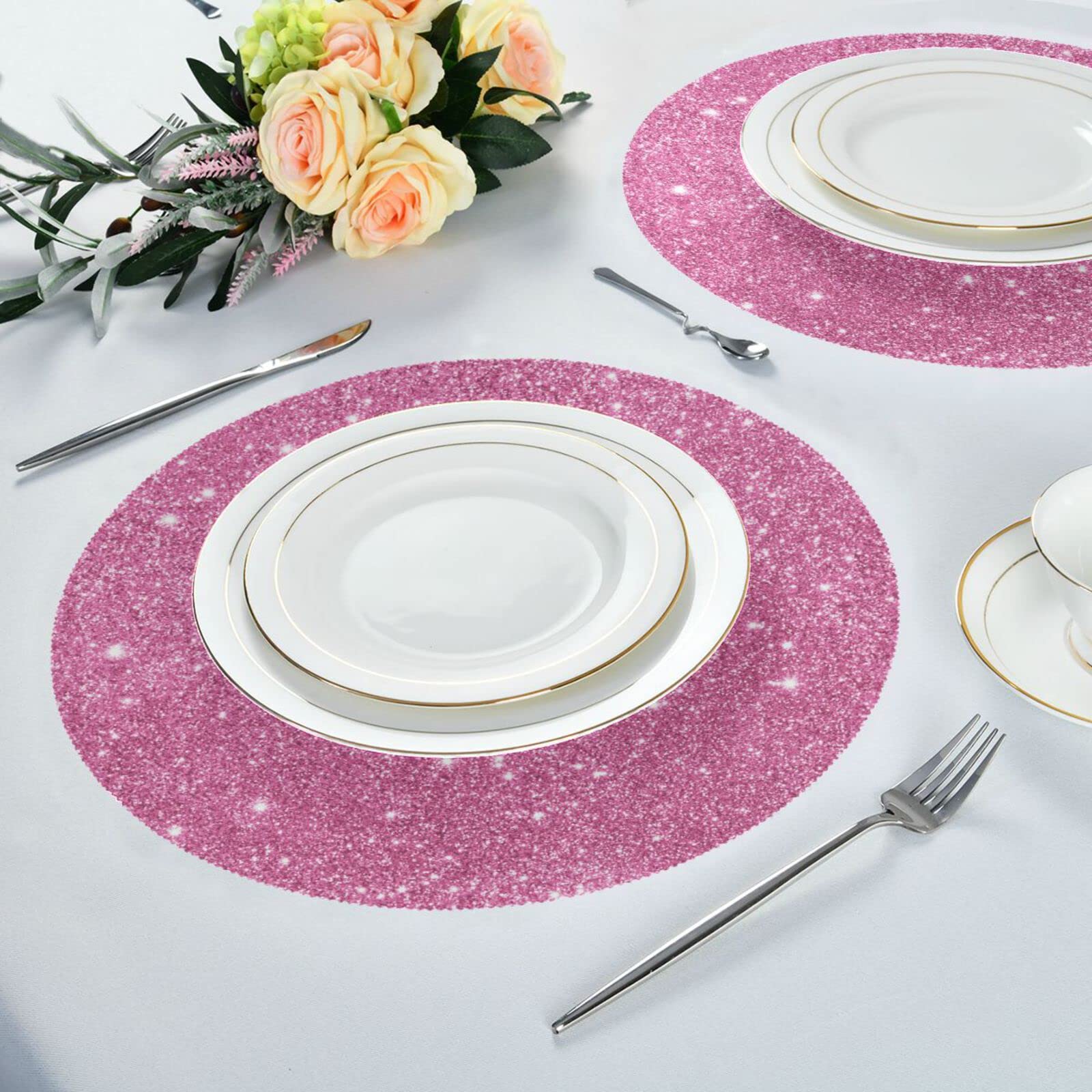 100 Stück Glitzernde Tischsets Rund – Silber, 39 Cm, Für Party & Feiern