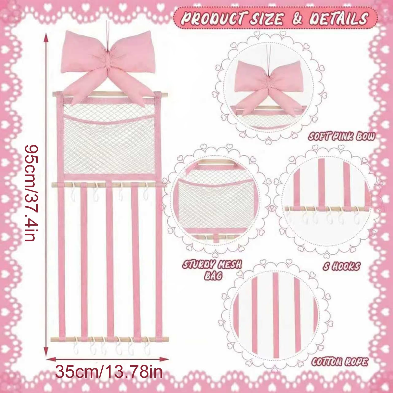 Generico Organizer für Haarspangen, mit Haken zur Wandmontage, Rose, Gummibänder und Clips, für Damen, Haarnadelband, Wohnzimmer, Haus, Wohnheim