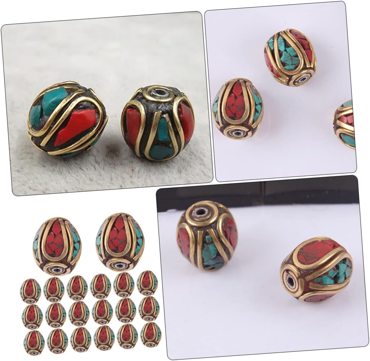 Nepal Handmade Buddha Beads 0.43 Inch Turquoise Brass Spacer Beads for DIY Jewelry Making Crafts Bracelets Necklaces - Image 4