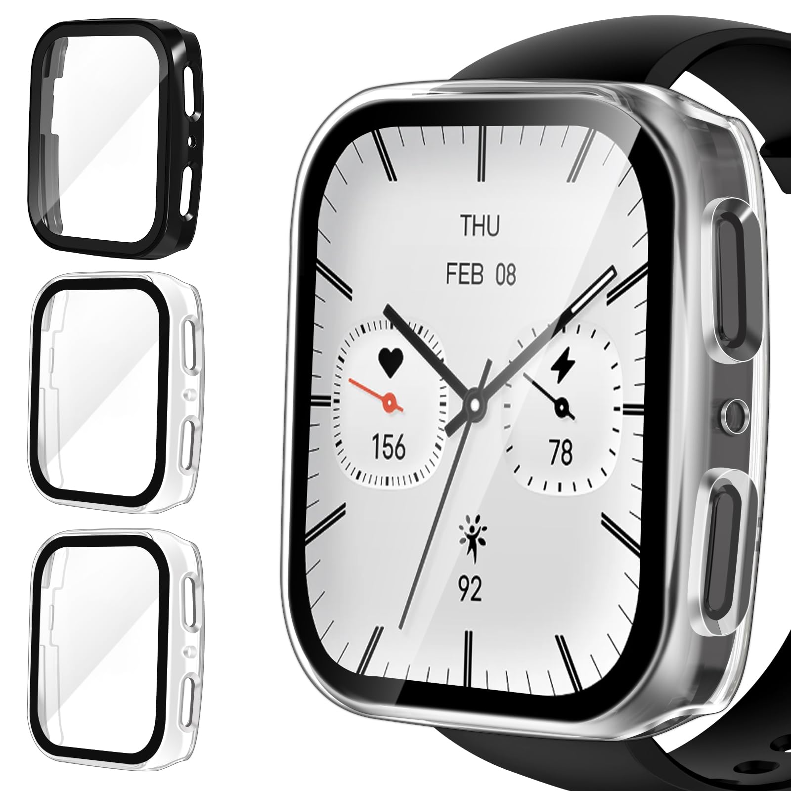 ivoler Funda Para Amazfit Watch Protectora Todo Incluido, [3 Piezas] [PC Vidrio Templado] [Anti-Rasguños] Cáscara Protectora para Amazfit Active 2 (Square Edition) - 2 Transparente + 1 Negro