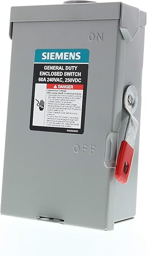 Siemens GNF322RA - Interruptor de seguridad de 60 amperios, 3 polos, 240 V de servicio general, serie compacta, no fusible, exterior