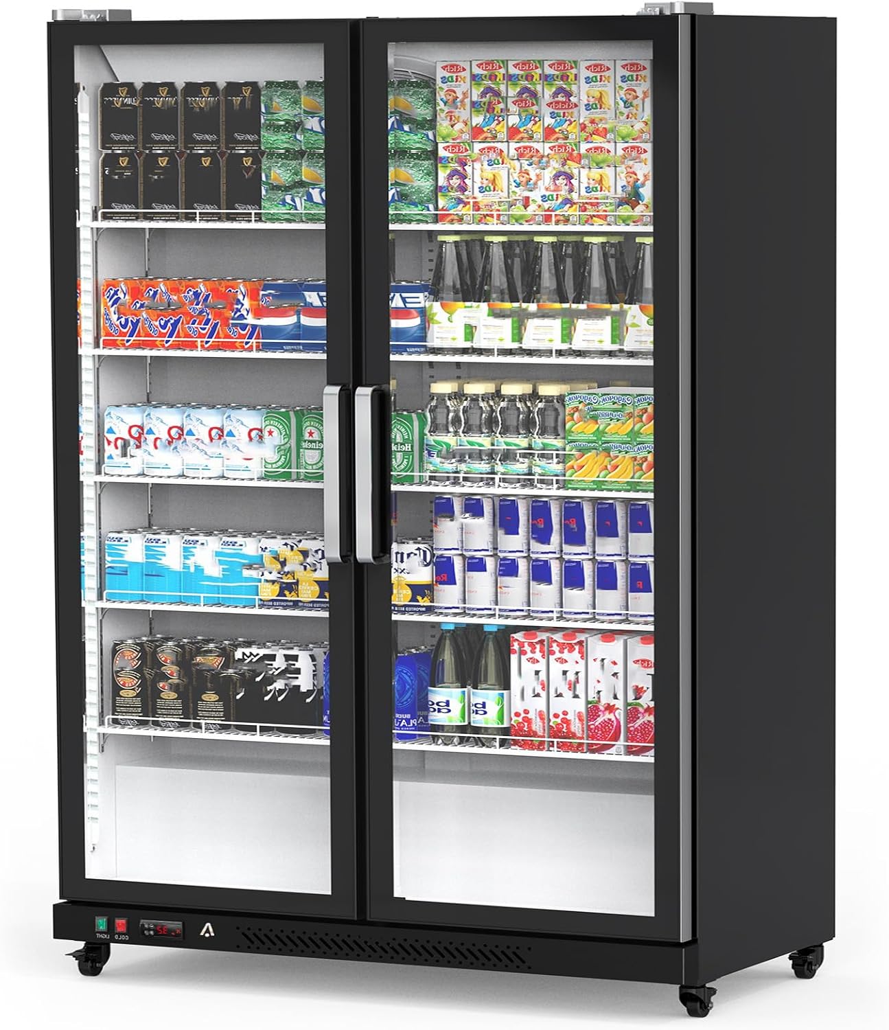 Beverage Refrigerator,39 Cu.ft Commercial Display Refrigerator Merchandise for Home Restaurant Grocery Stores, 2 Glass Door Merchandiser Refrigerator,Back Bar Beverage Cooler
