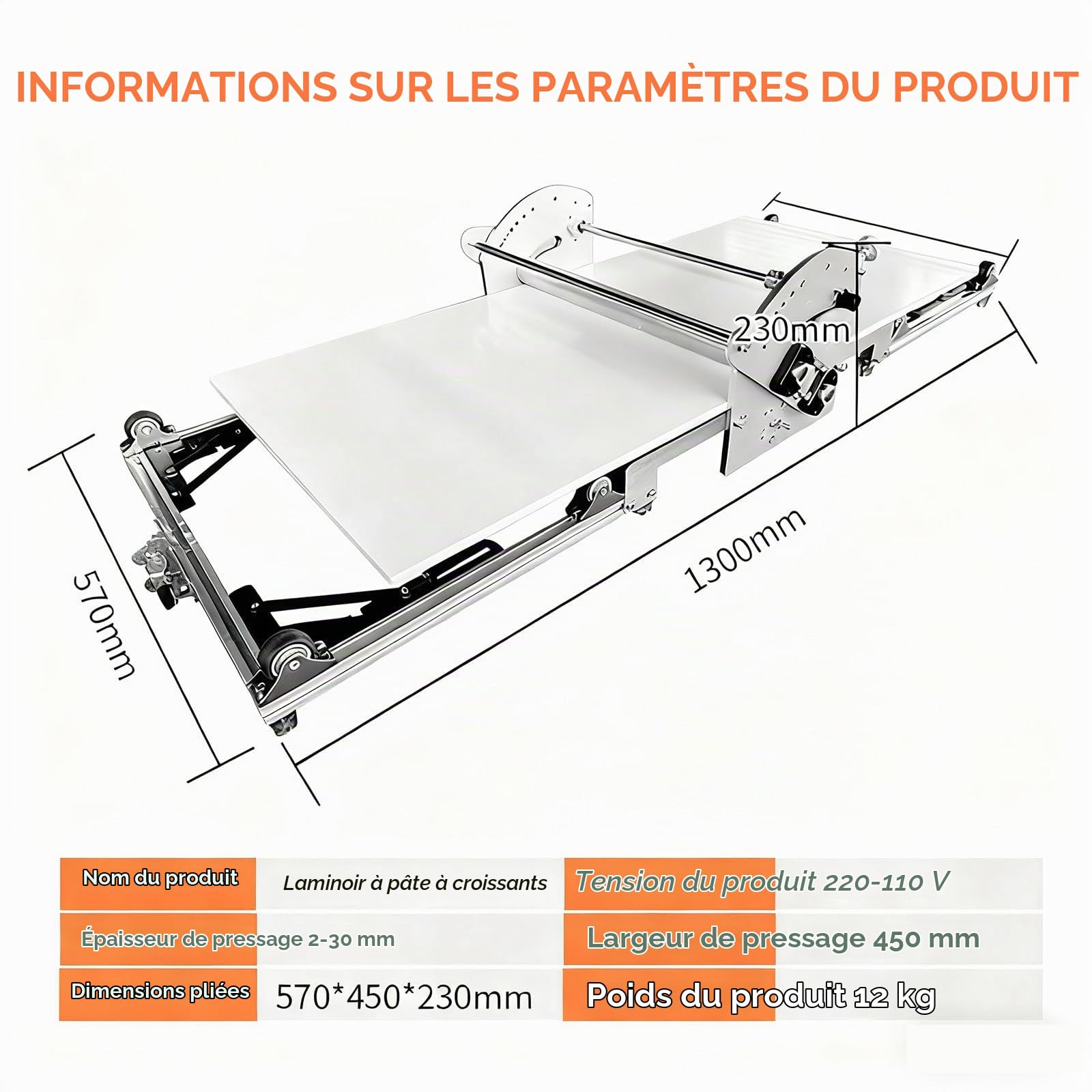 Machine à laminer la pâte Pliable, Machine à laminer la pâte électrique, Laminoir à pâte à Croissants, Machine à laminer la pâte Portable, Machine à pâte à épaisseur réglable