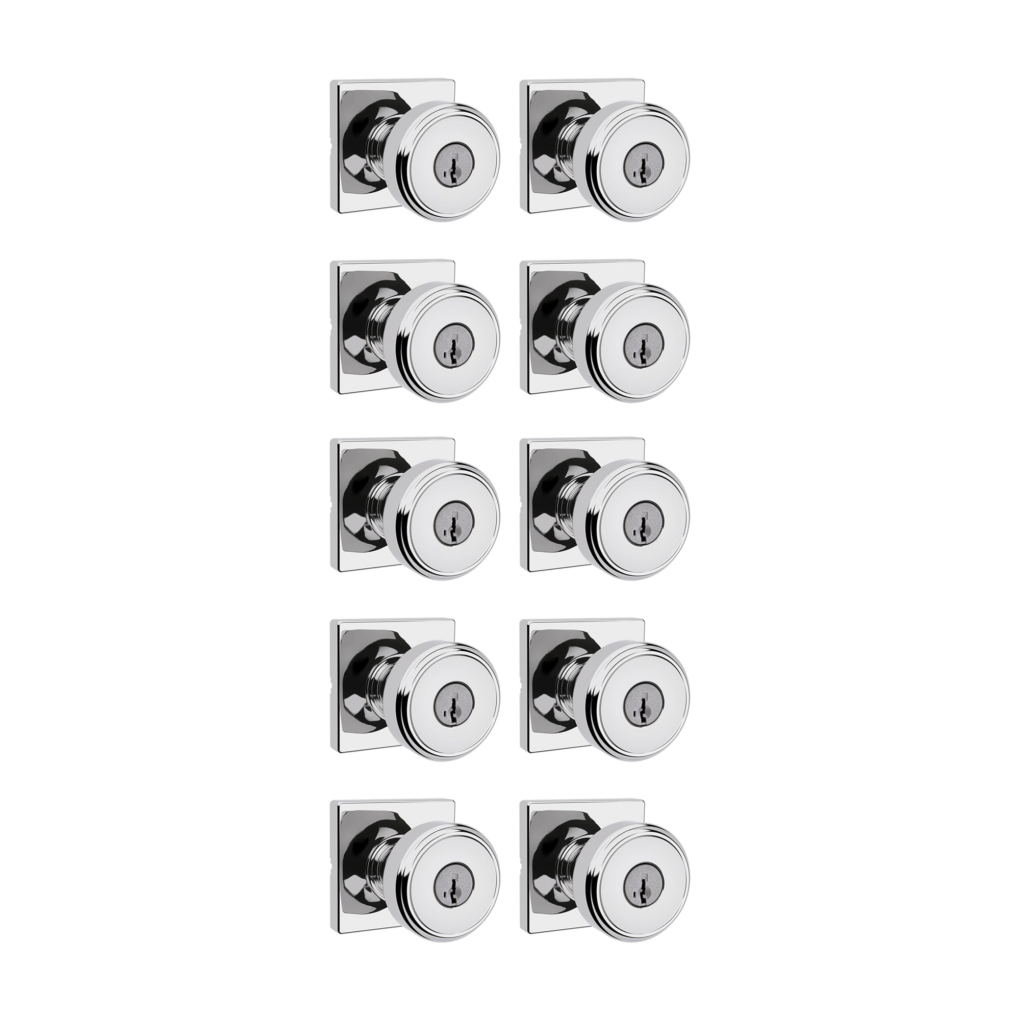Kwikset Maven Entry Door Knob with Lock and Key, Secure Keyed Handle Exterior, Front Entrance and Bedroom, Polished Chrome, 10 Pack, Pick Resistant SmartKey Rekey Security