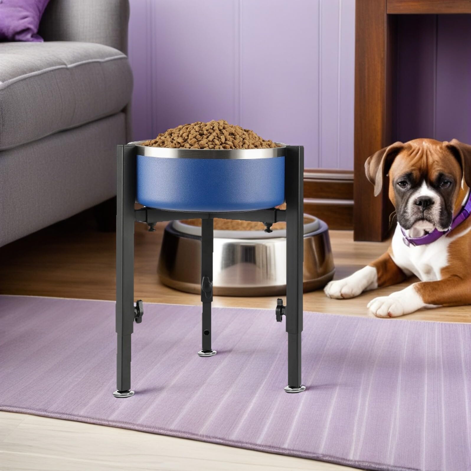 Soporte para Cuencos para Perros Elevado y Ajustable de Hierro Negro