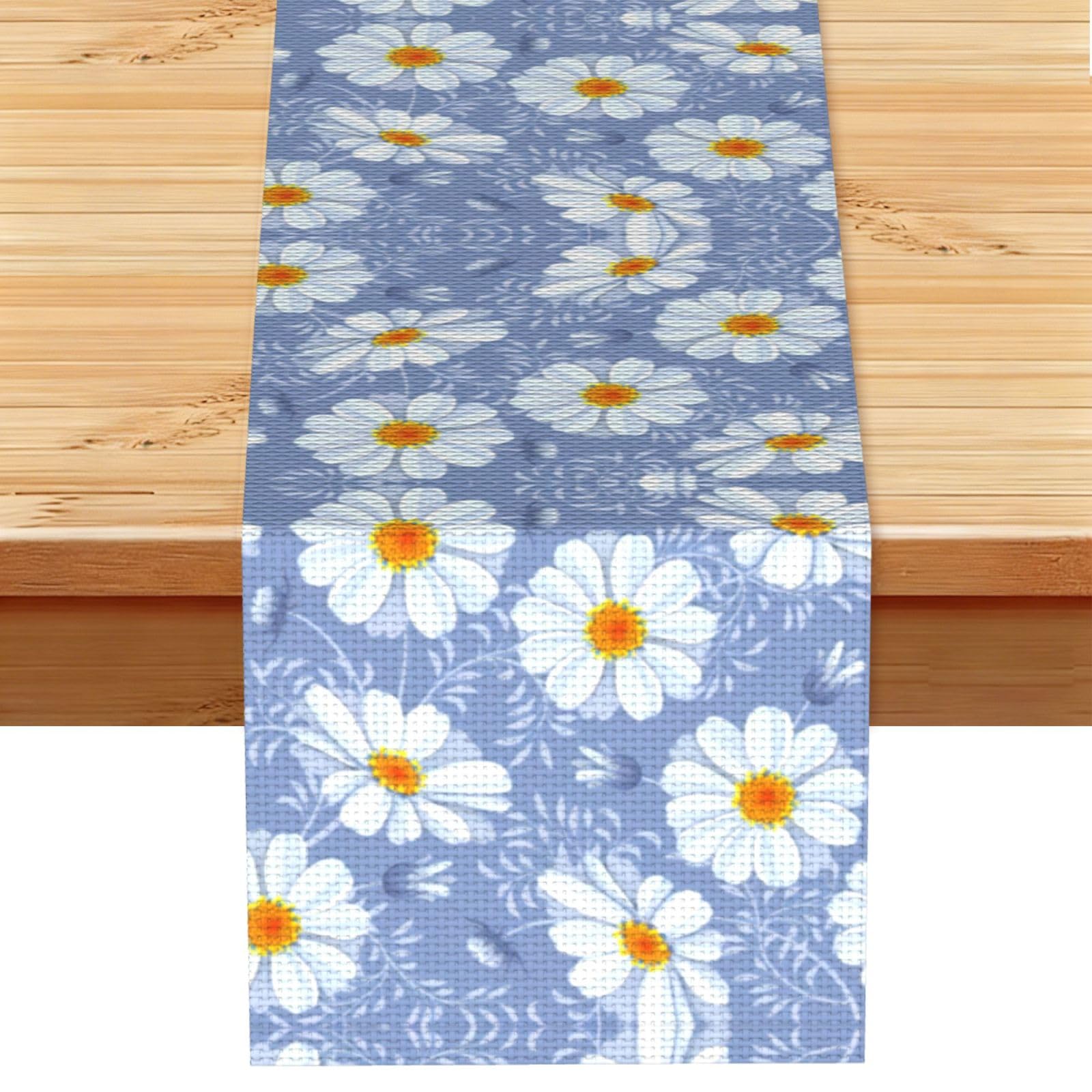 Daisy Blue Linen Feel Table Runner Wedding Party Home Decoration