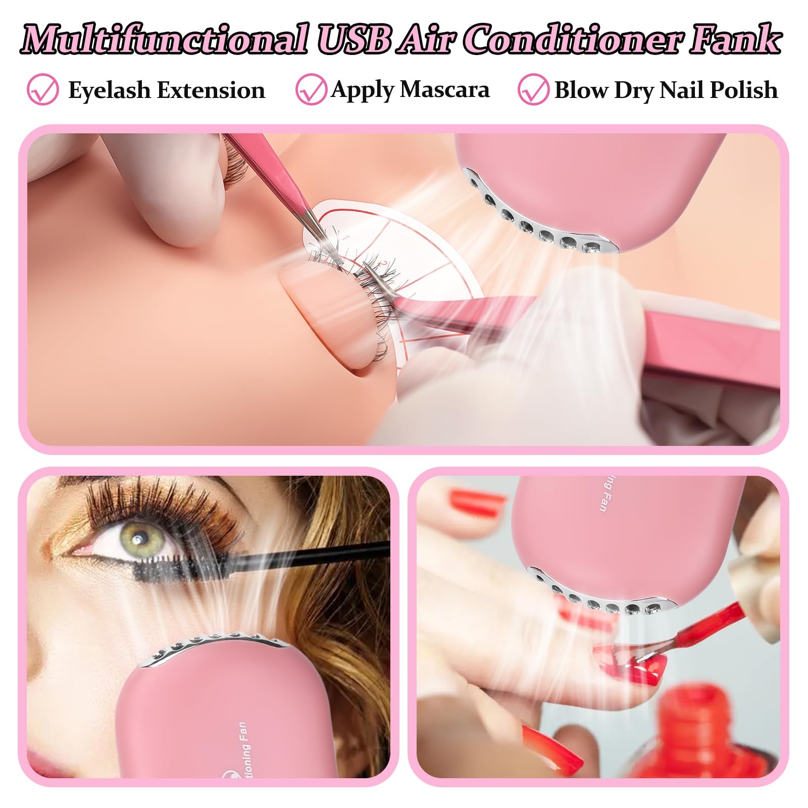 ATOMUS Kit de extensión de pestañas kit de cepillo de pestañas rosa microclaser aire acondicionado USB secador de pelo pinzas faciales espejo de pestañas botella de cepillo de pestañas