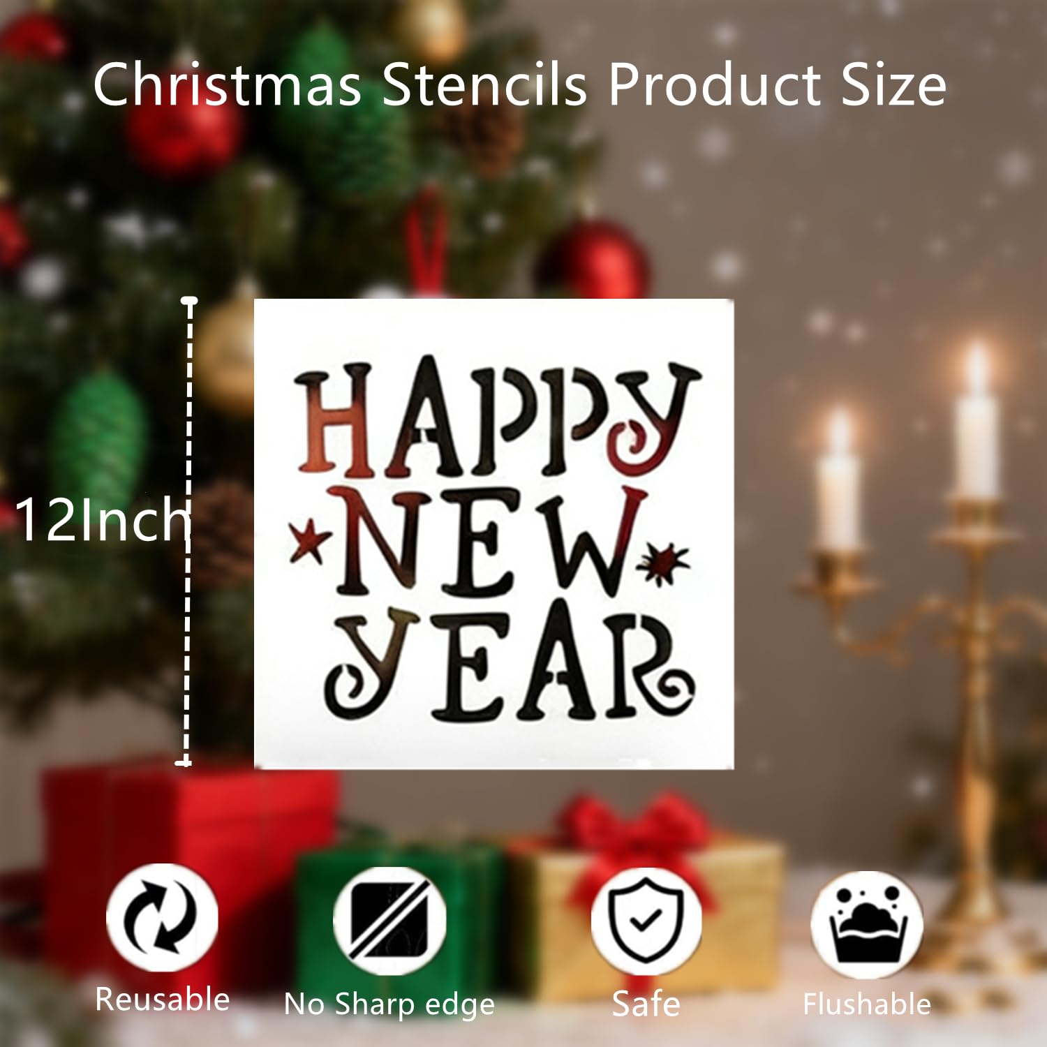 Lot de 30 pochoirs de Noël réutilisables et jetables en plastique de 30,5 cm, motif bonbon, flocon de neige, cerf, cloches de Noël, pour peinture sur bois, artisanat, mur, décoration d'intérieur