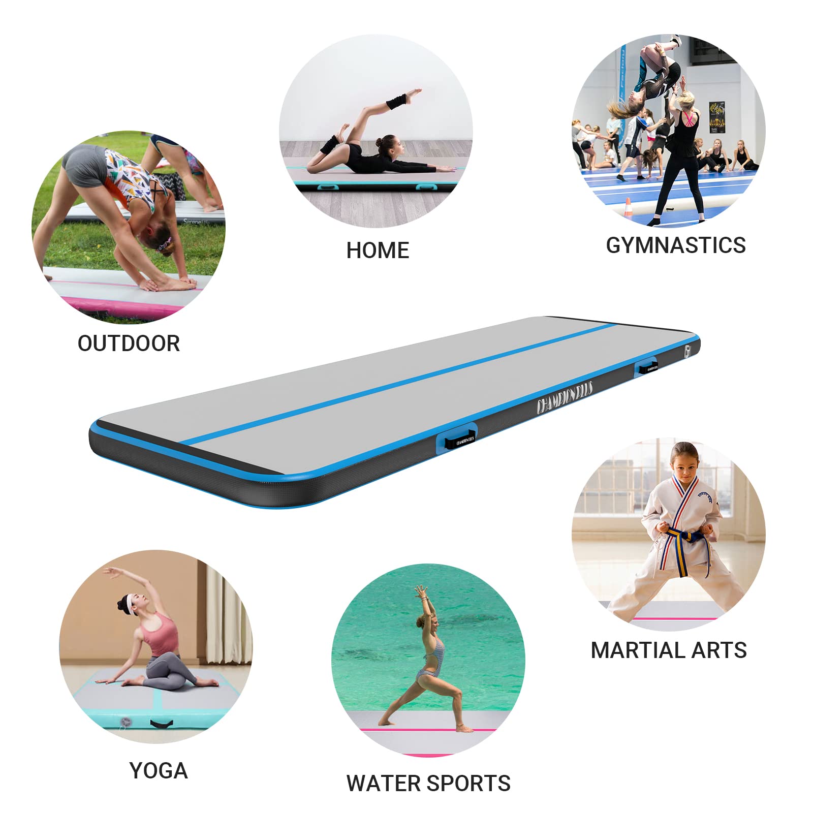Aufblasbare Air Matte Track Tumbling Matte 3m/4m/5m Gymnastikmatte Turnmatte mit elektrischer Luftpumpe, Yogamatte, Camping Trainingsmatte, Fitness Yoga Sportmatte