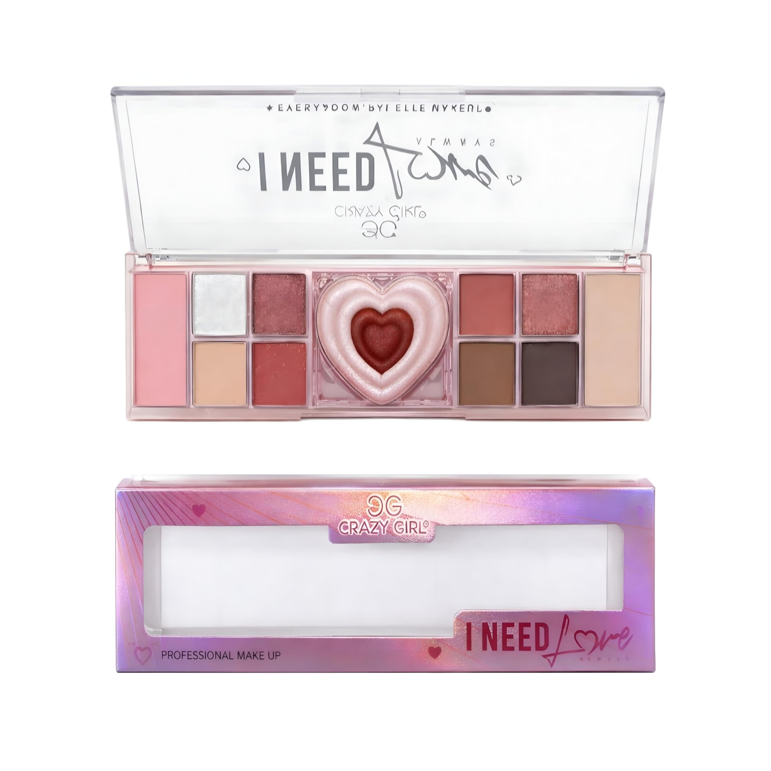CRAZY GIRL 3 in 1 Makeup Palette | 12 Shades Glitter & Matte Eyeshadow + Blush + Heart Shape Highlighter | All in One Face & Eye Makeup Kit for Women & Girls | Travel Friendly Compact Palette | Beginner Friendly (Pink Tones)-image-7