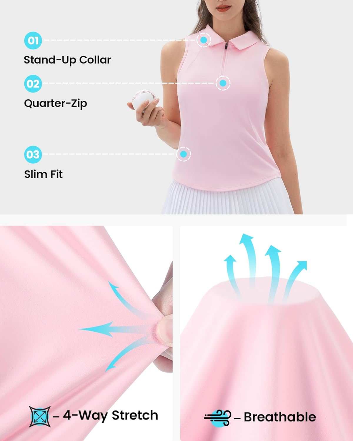 Angel season Golf Polo Shirts for Women, Sleeveless 1/4 Zip Collar Tennis Tank Top Athletic Tshirt Breathable Workout Tops - Image 5