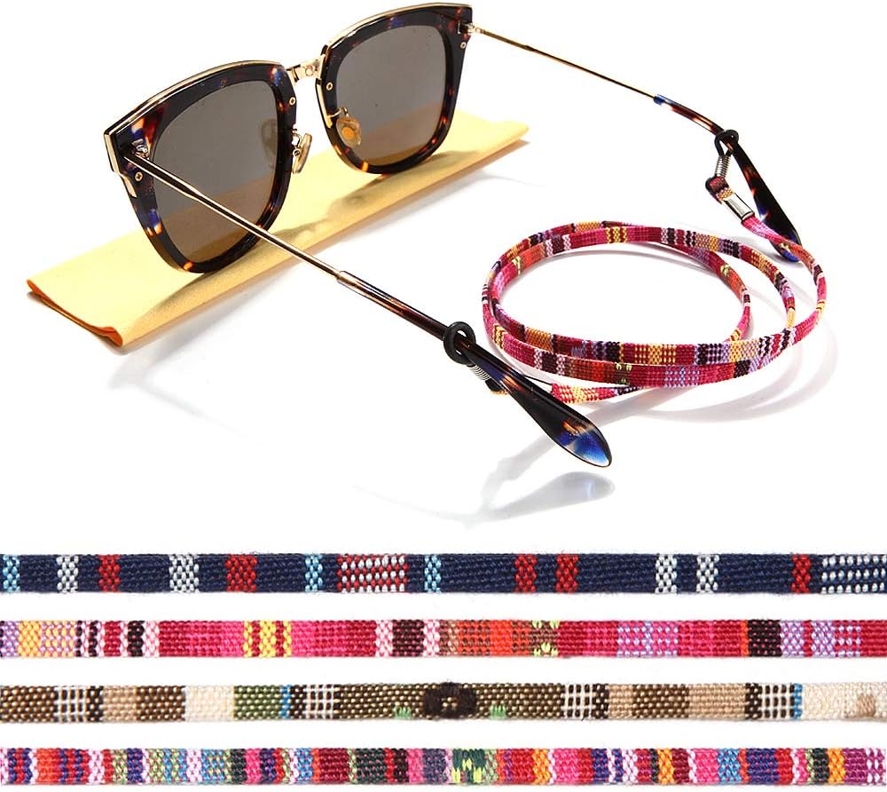Eye Glasses String Chain, Glasses Holders Necklace, Eyewear Lanyard Retainer Cord, Multicolored Sunglasses Strap for Women （4 pack）