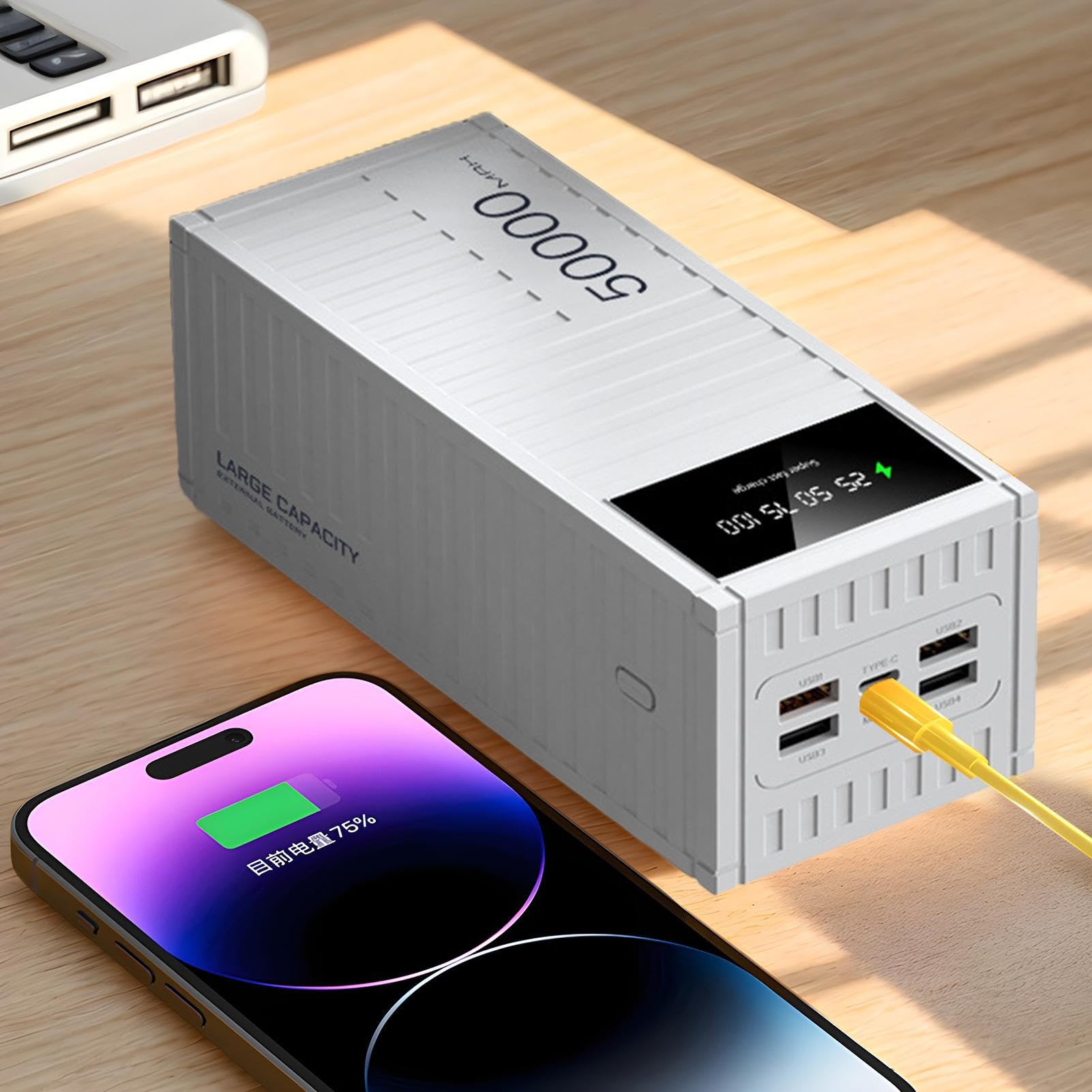 Powers Bank, Caricabatterie Portatile Da 66 W 50000 MAh, Ricarica Rapida USB C, Batteria Esterna A 6 Porte Con Display Digitale A LED, Compatibile Con Laptop, Tablet Computer(Yellow)
