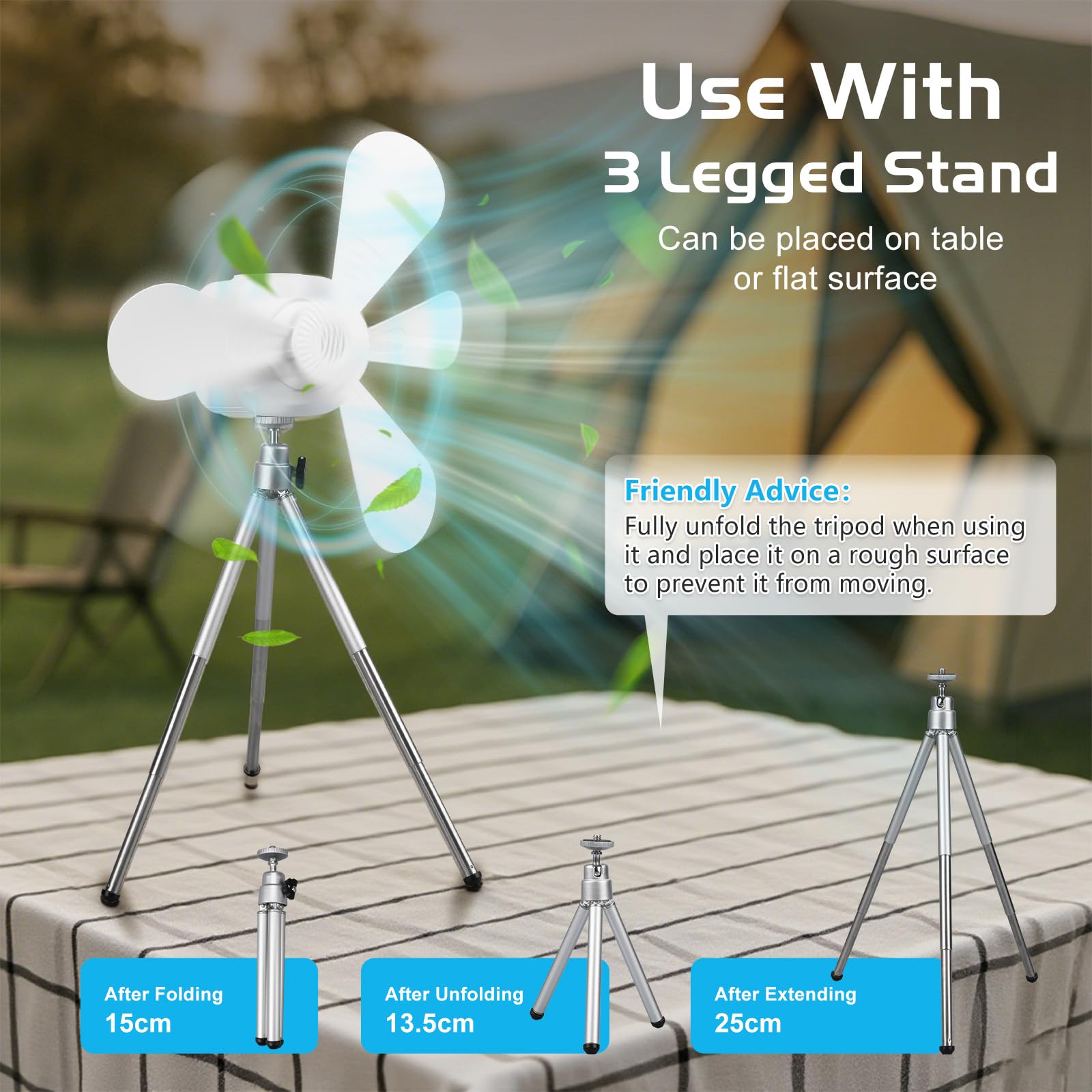 LED Campinglampe mit Ventilator, 7200 mAh Zelt Ventilator mit Licht, Zelt lampe Lanterne Outdoor Camping Zubehör Abnehmbare Ventilatorflügel, Aufhängehaken, Timer und Stativ